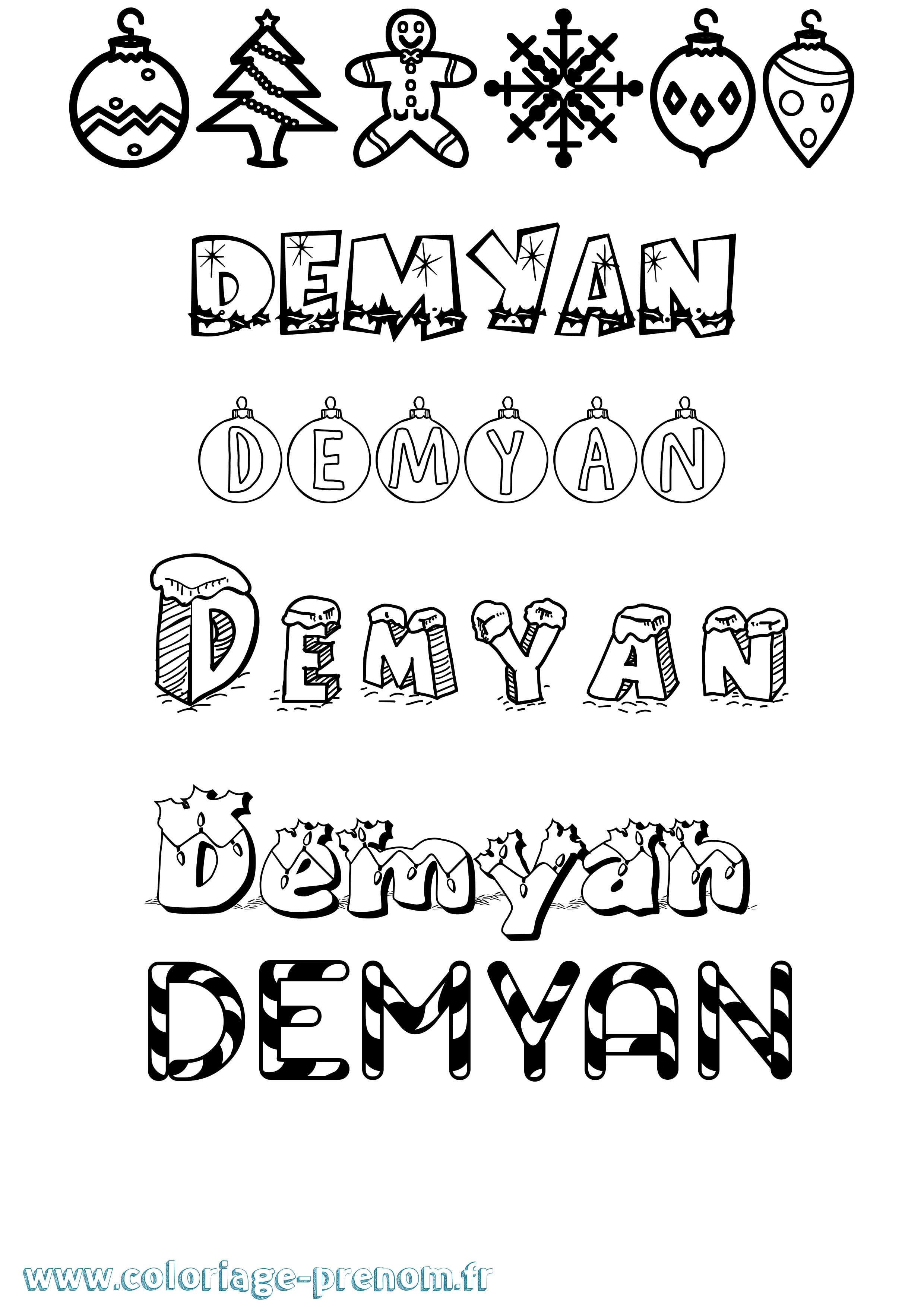 Coloriage Demyan Noël Coloriage prénom Demyan Noël