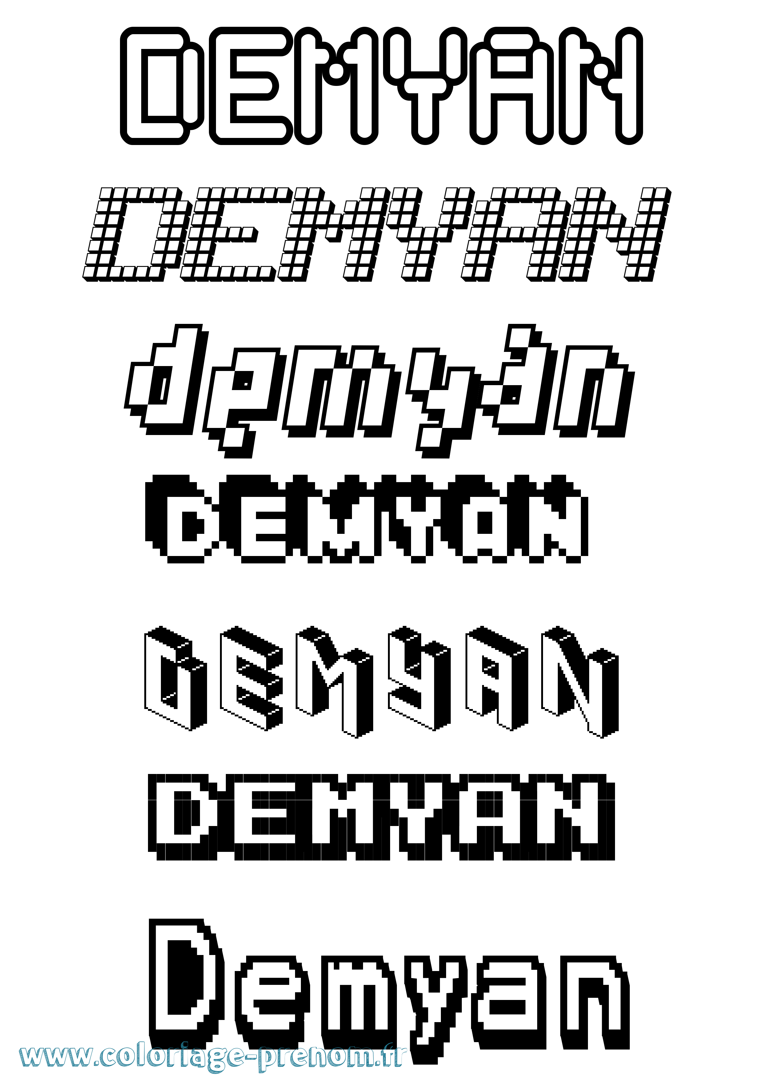 Coloriage Demyan Pixel Coloriage prénom Demyan Pixel