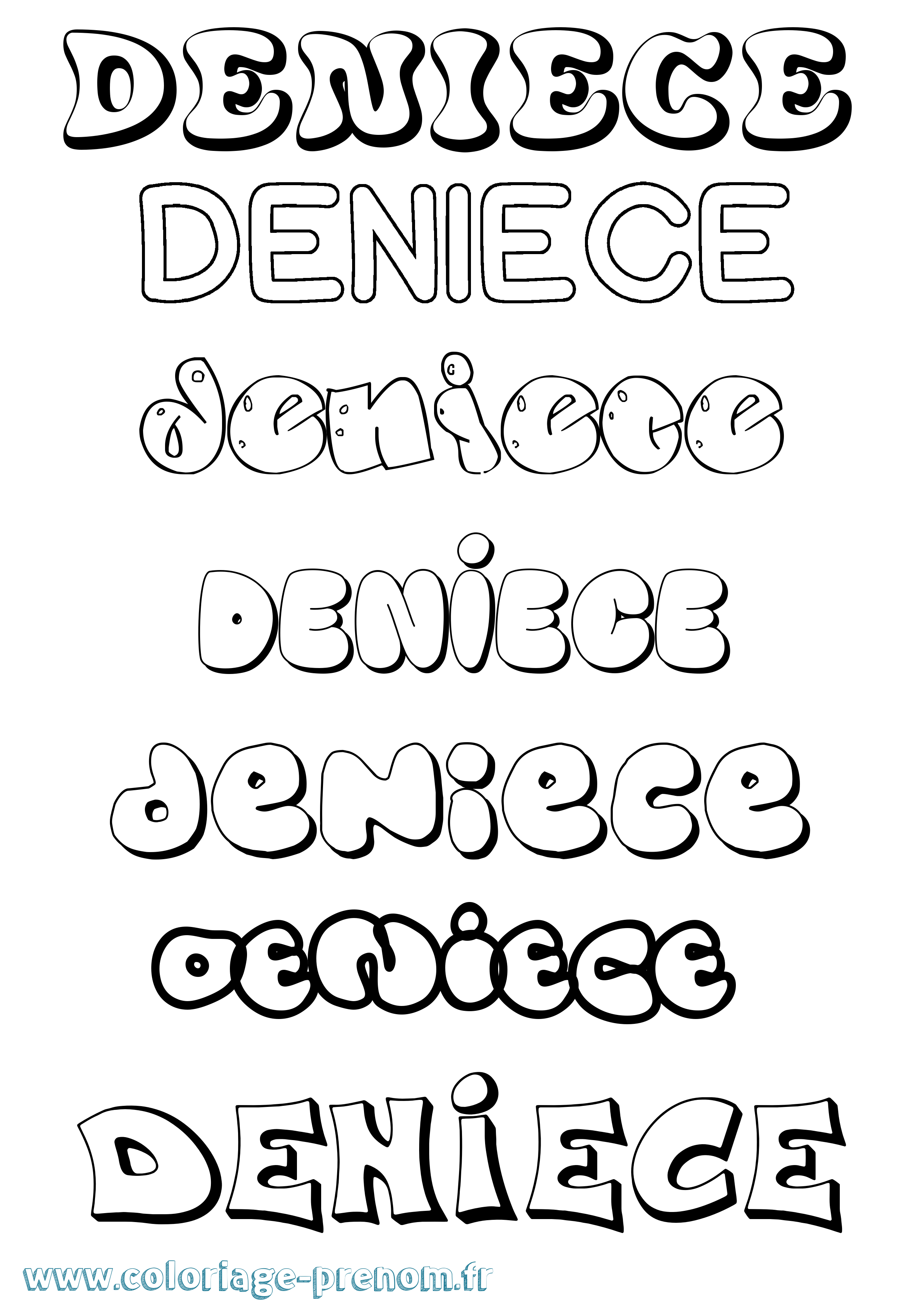 Coloriage Deniece Bubble Coloriage prénom Deniece Bubble