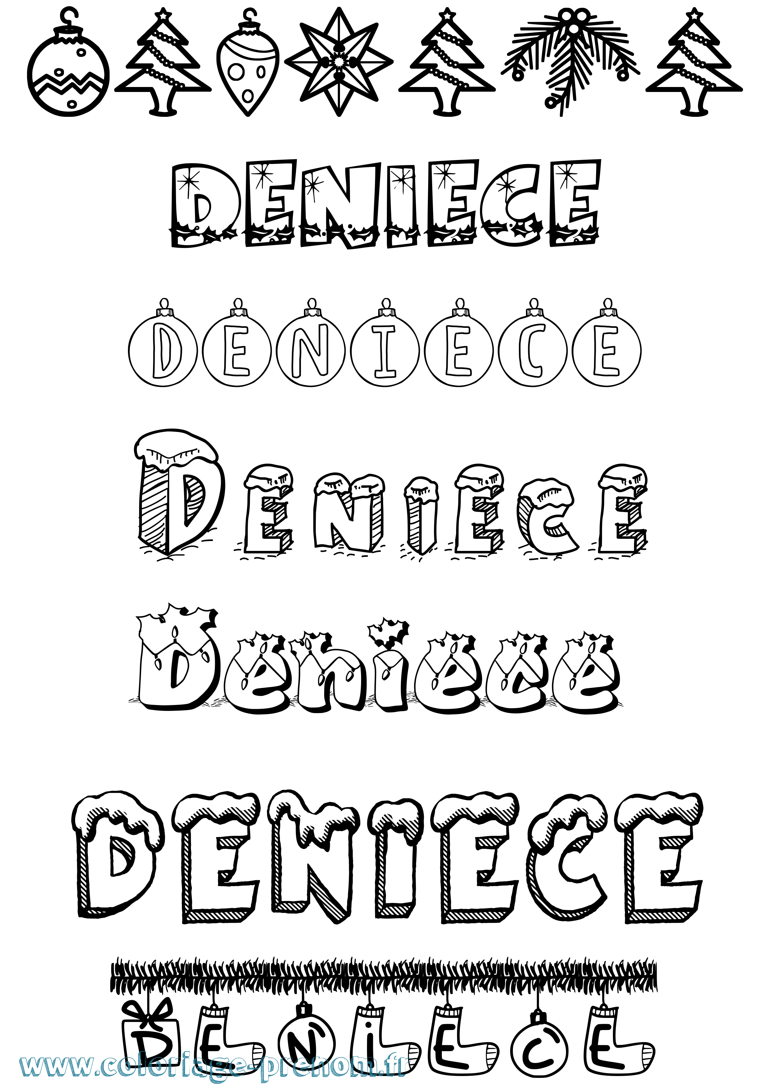 Coloriage Deniece Noël Coloriage prénom Deniece Noël