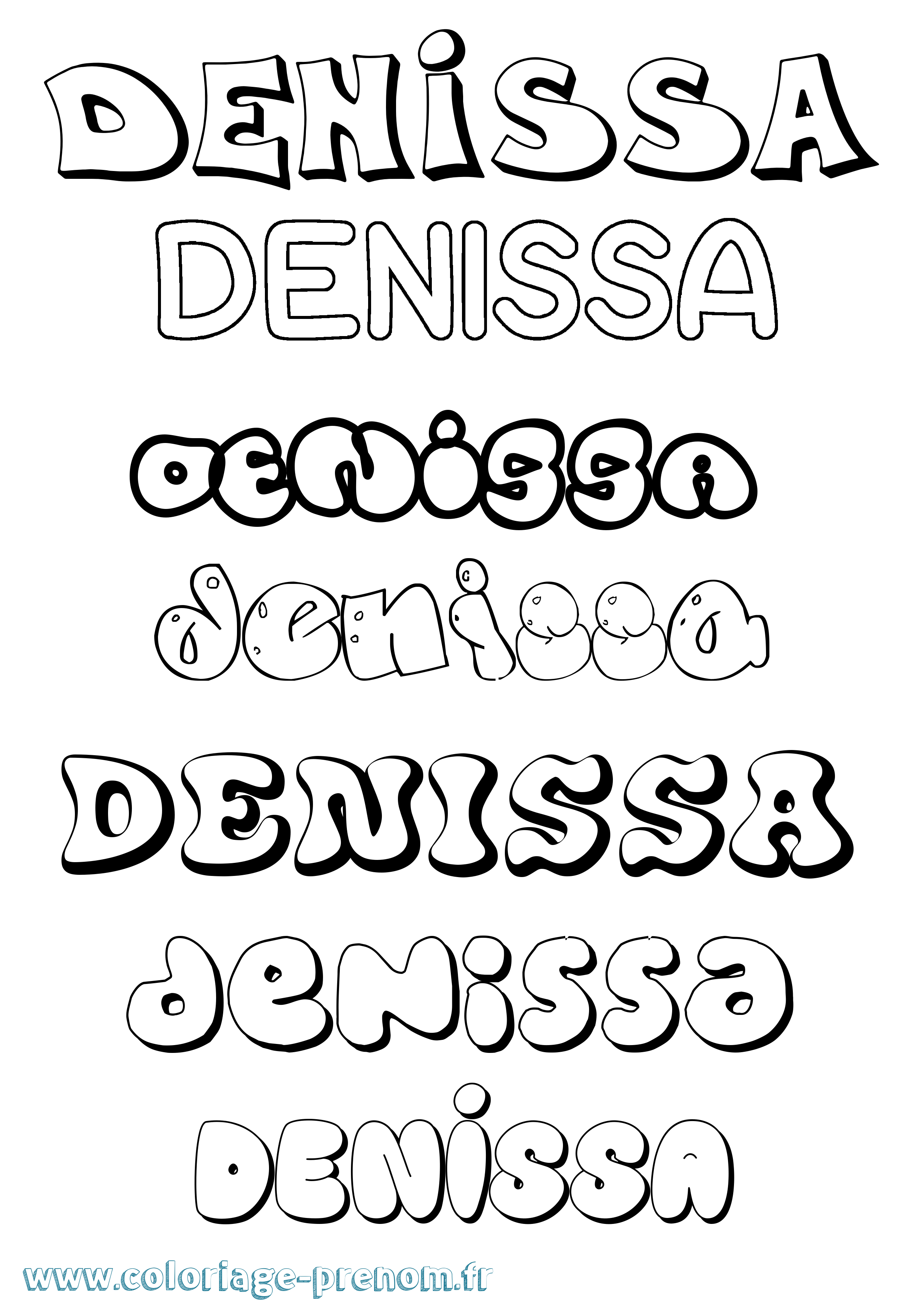 Coloriage Denissa Bubble Coloriage prénom Denissa Bubble