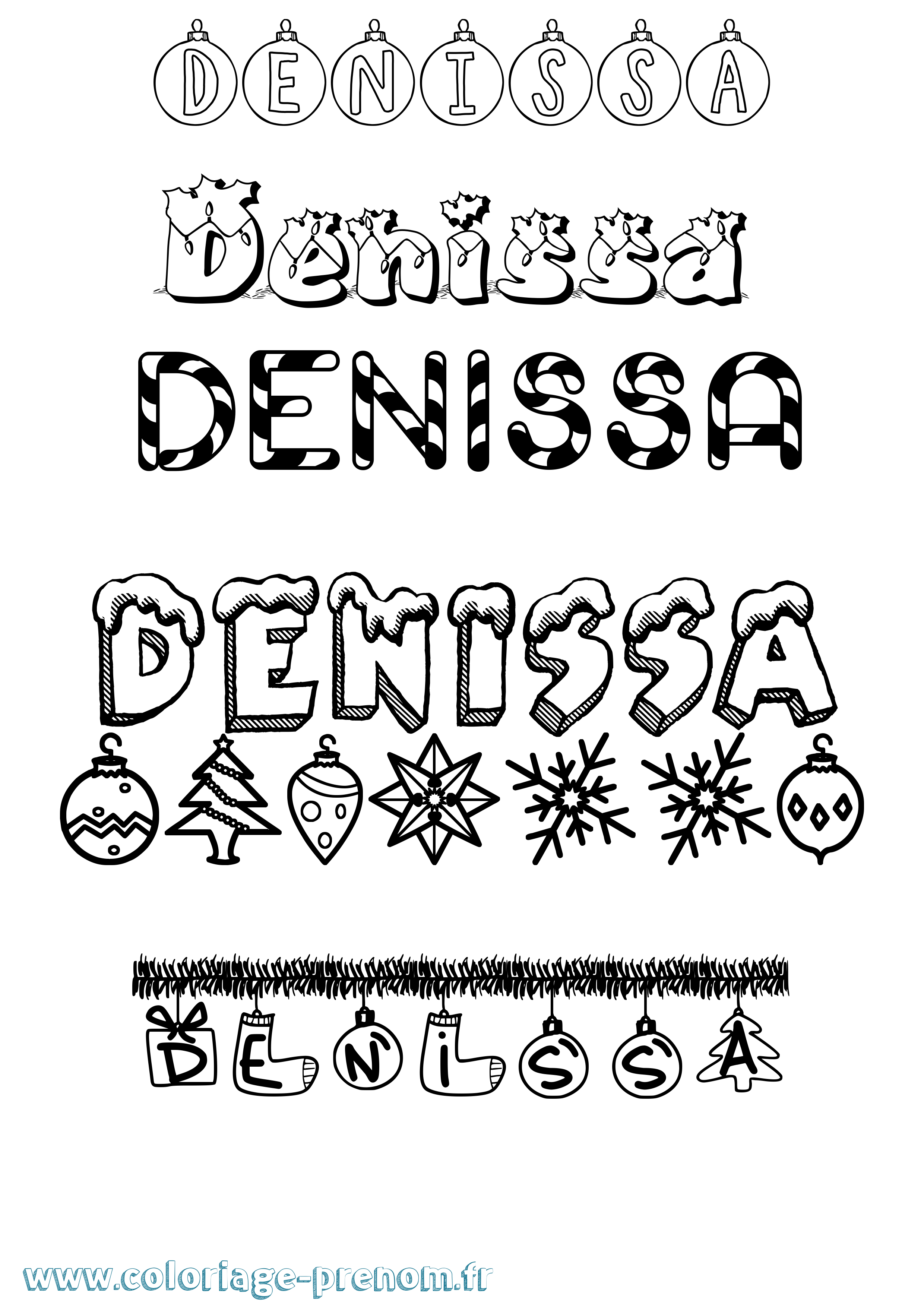 Coloriage Denissa Noël Coloriage prénom Denissa Noël