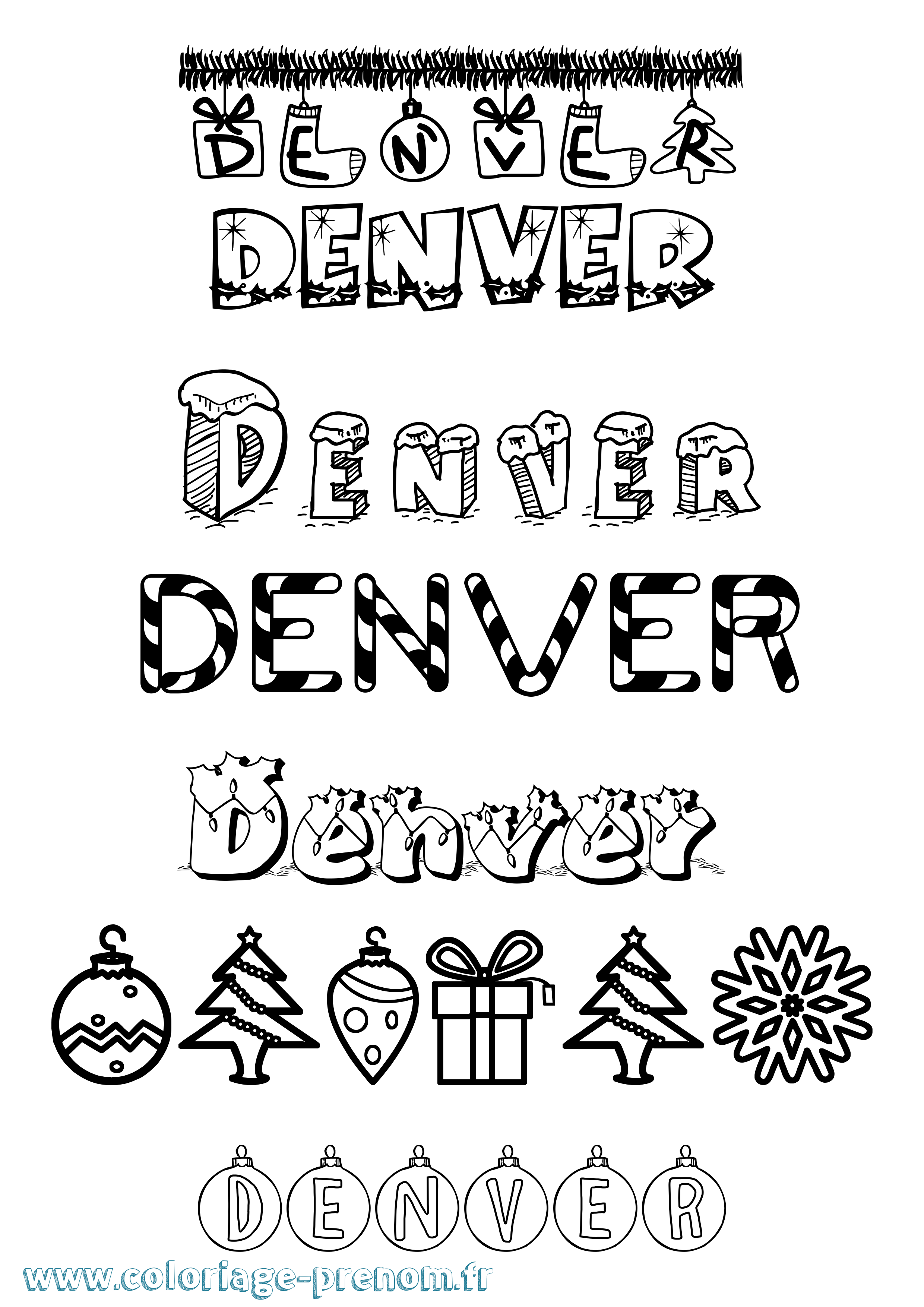 Coloriage Denver Noël Coloriage prénom Denver Noël