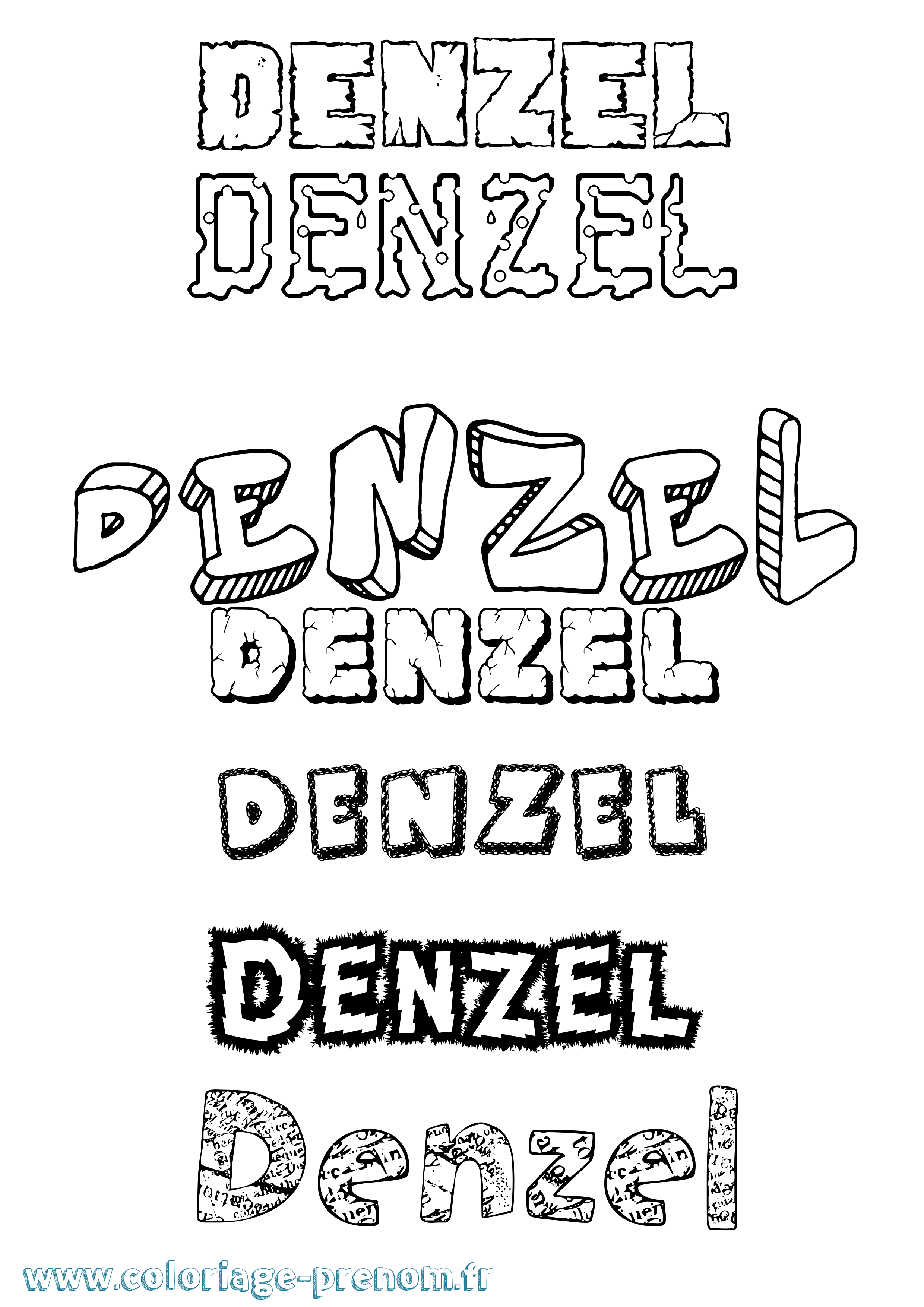 Coloriage Denzel Destructuré Coloriage prénom Denzel Destructuré