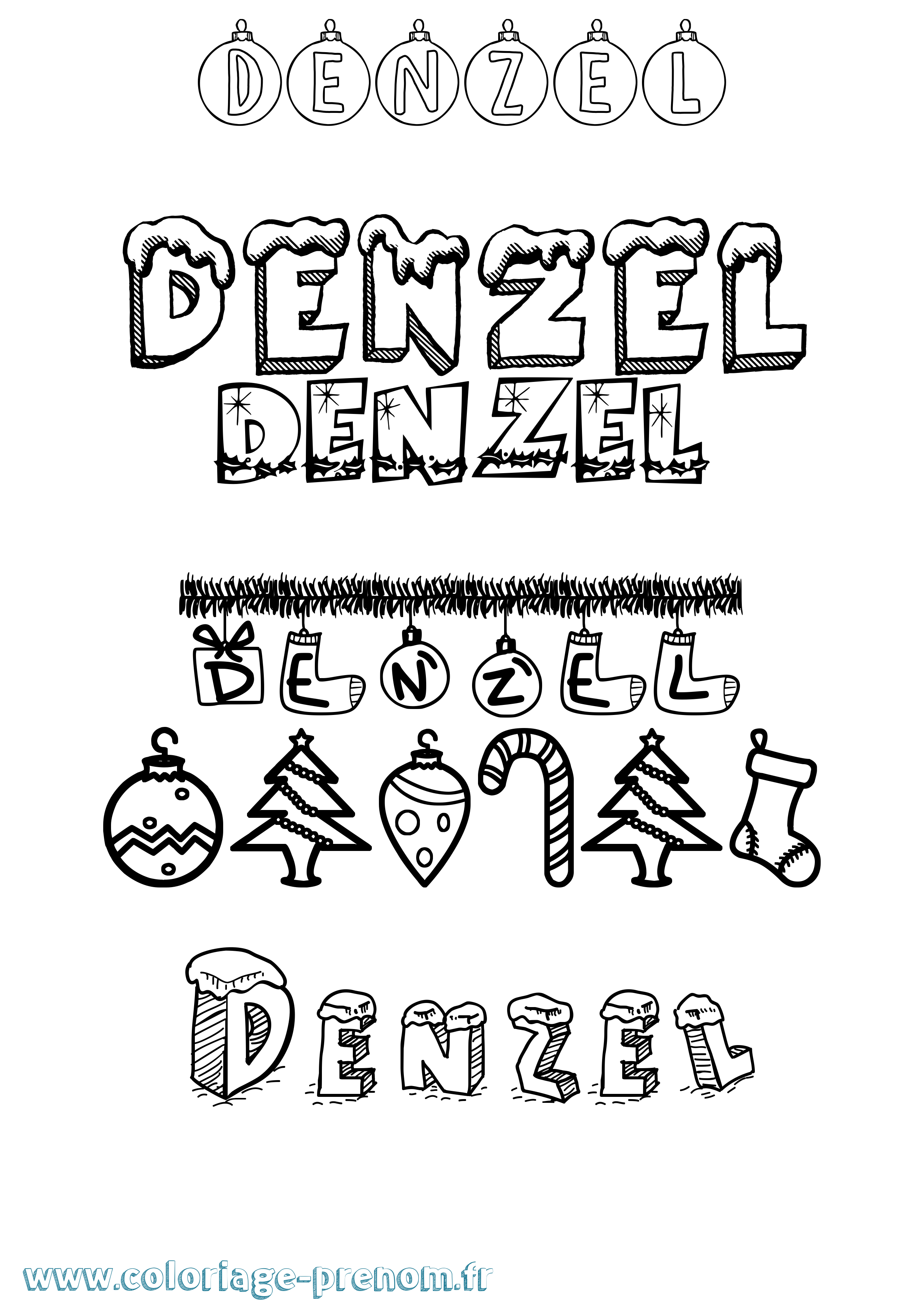 Coloriage Denzel Noël Coloriage prénom Denzel Noël