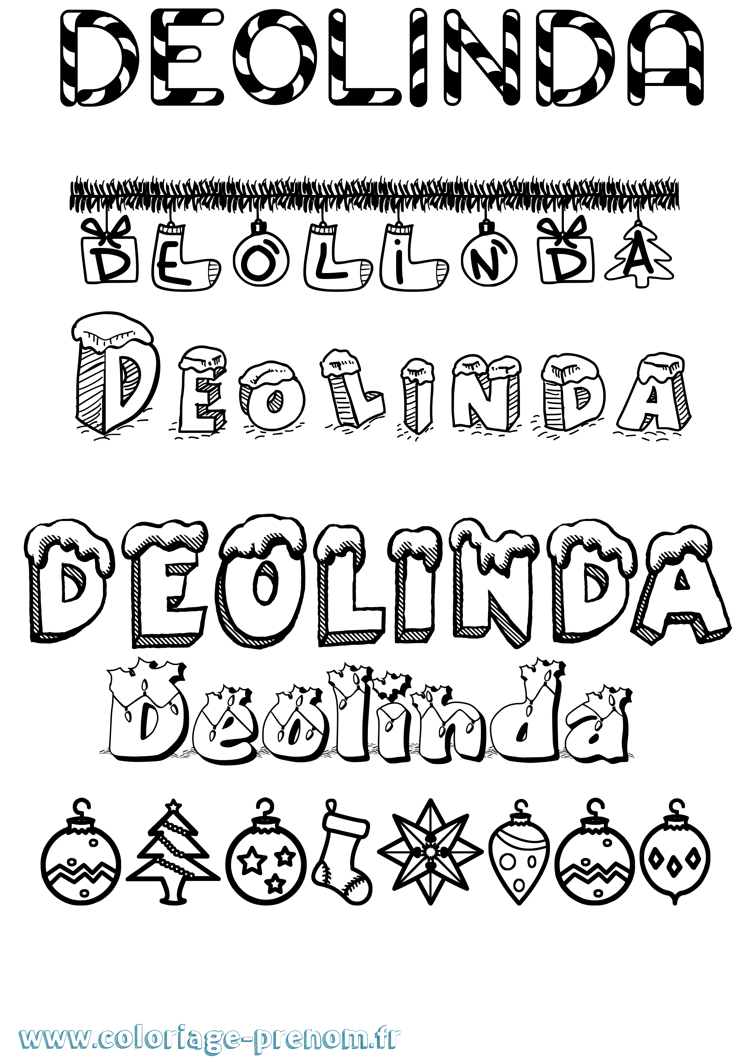 Coloriage Deolinda Noël Coloriage prénom Deolinda Noël