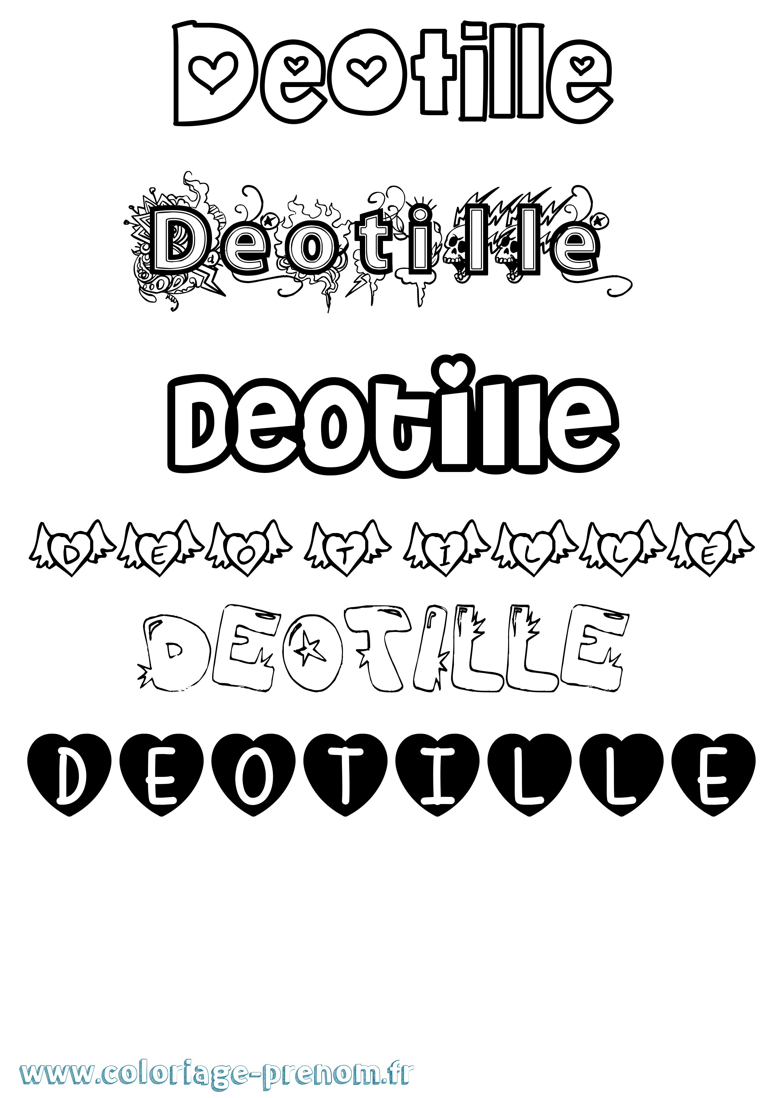 Coloriage Deotille Girly Coloriage prénom Deotille Girly
