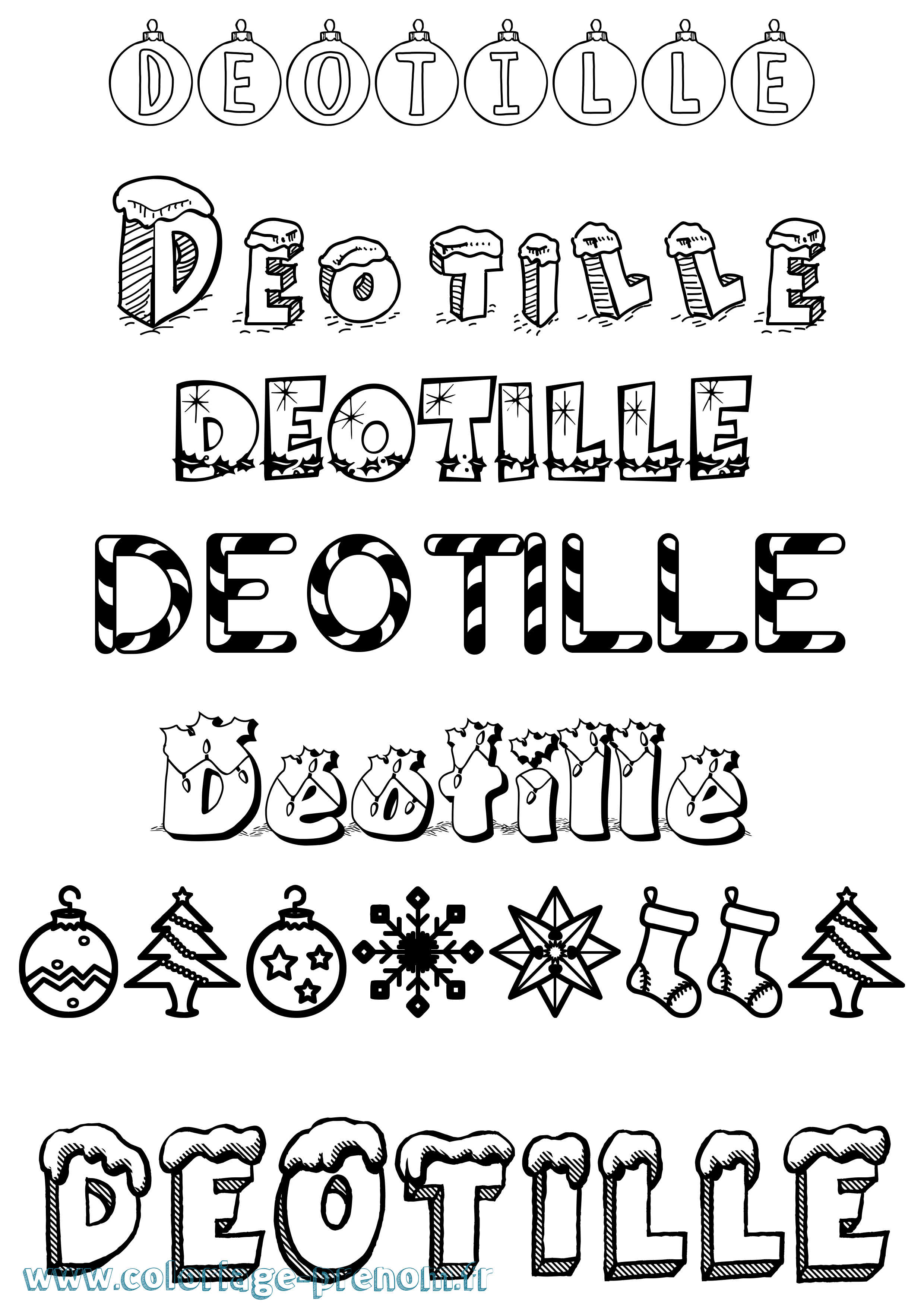 Coloriage Deotille Noël Coloriage prénom Deotille Noël