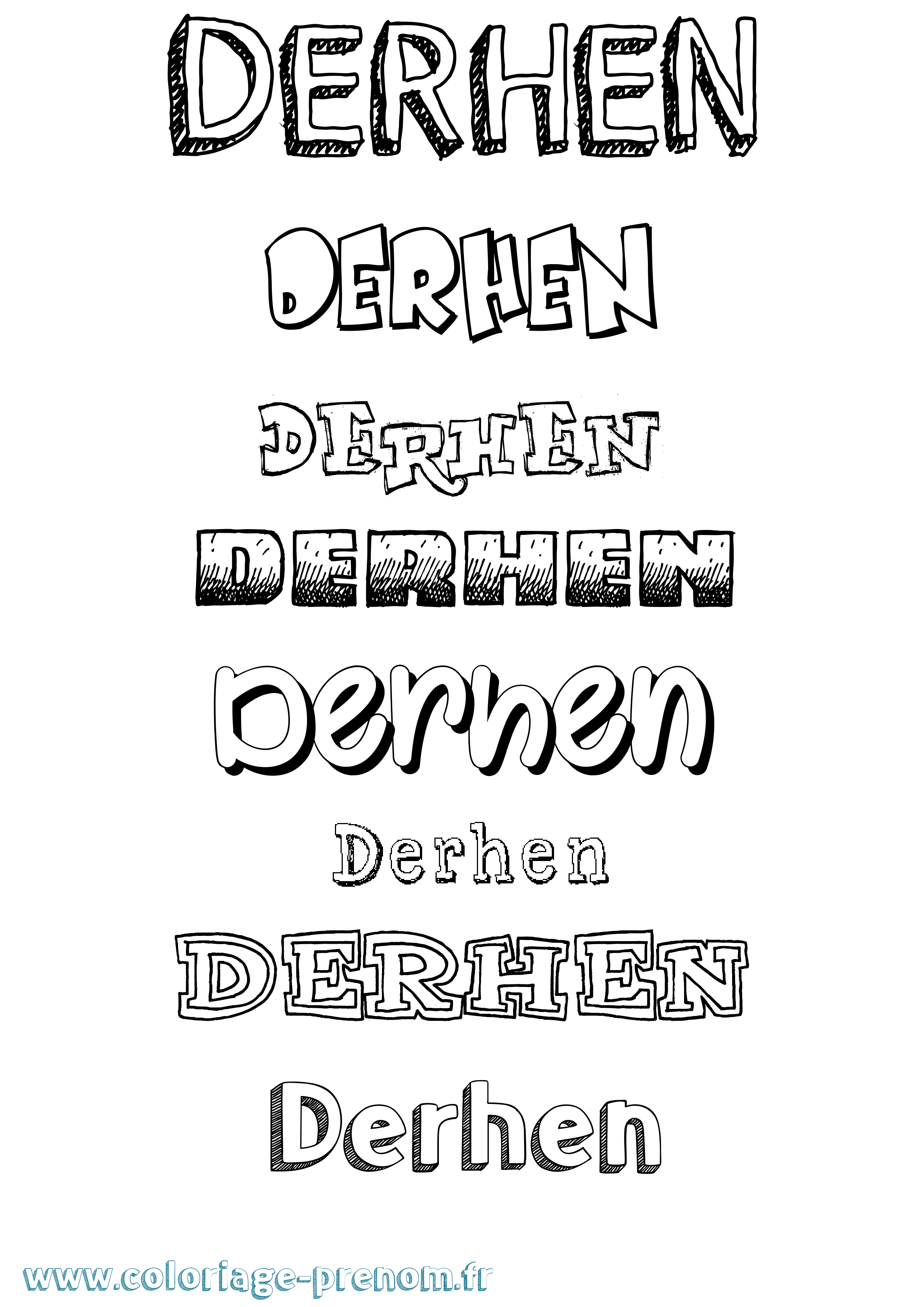 Coloriage Derhen Dessiné Coloriage prénom Derhen Dessiné