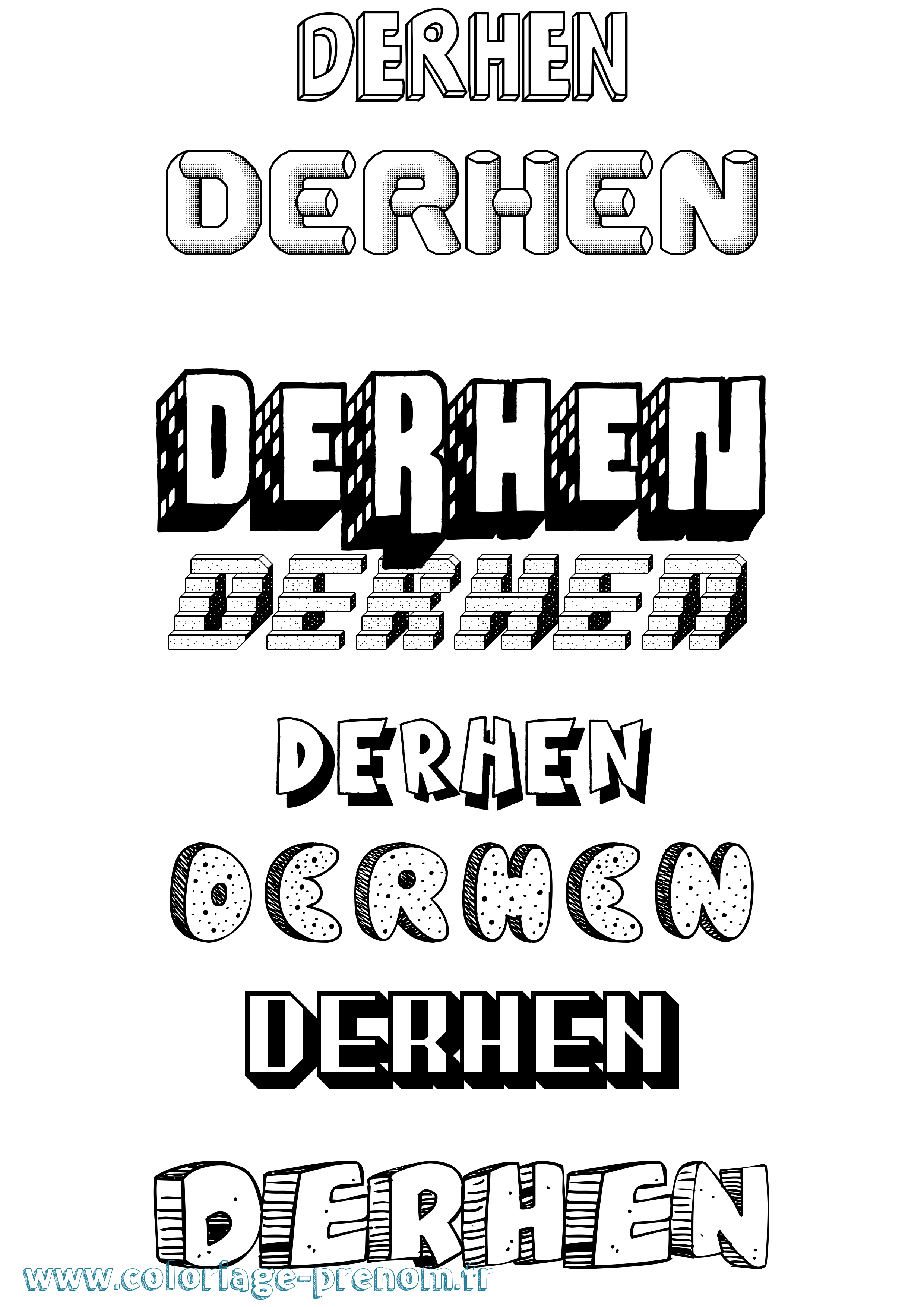 Coloriage Derhen Effet 3D Coloriage prénom Derhen Effet 3D