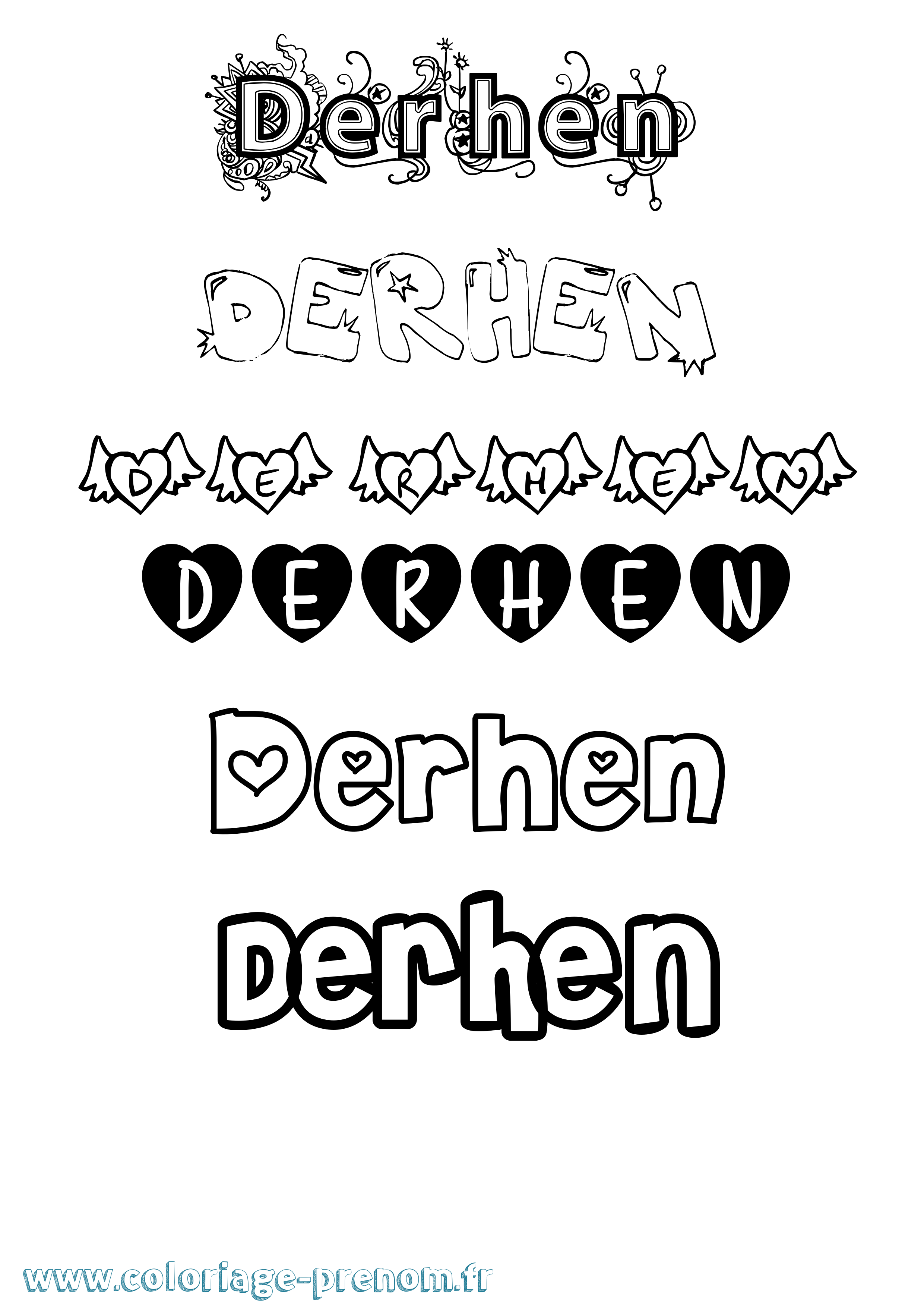 Coloriage Derhen Girly Coloriage prénom Derhen Girly