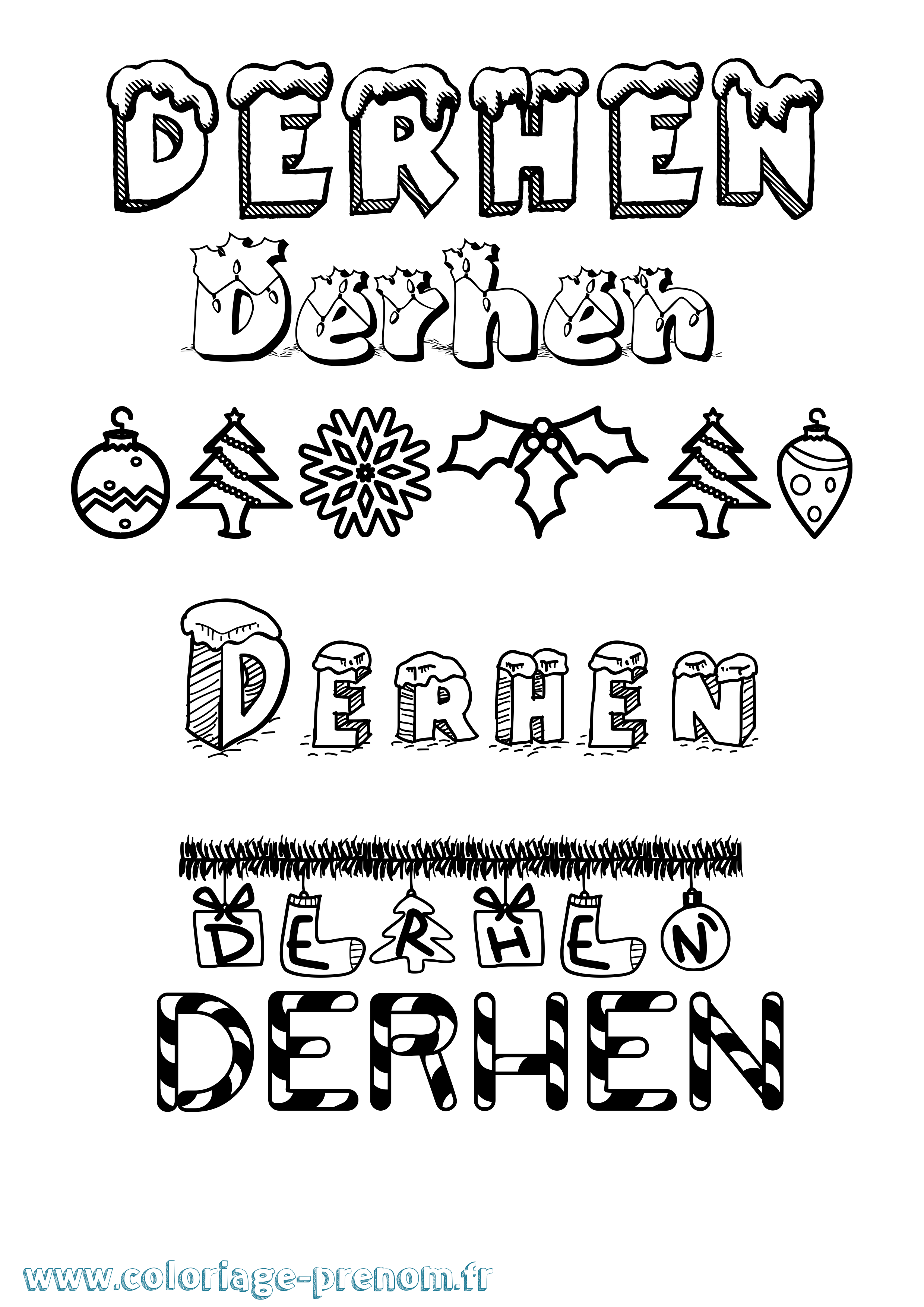 Coloriage Derhen Noël Coloriage prénom Derhen Noël