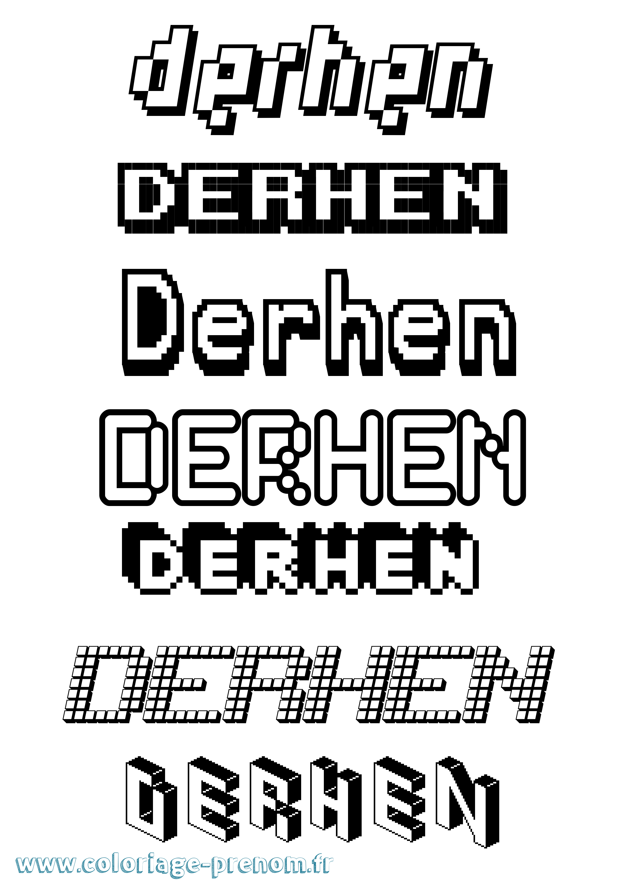Coloriage Derhen Pixel Coloriage prénom Derhen Pixel