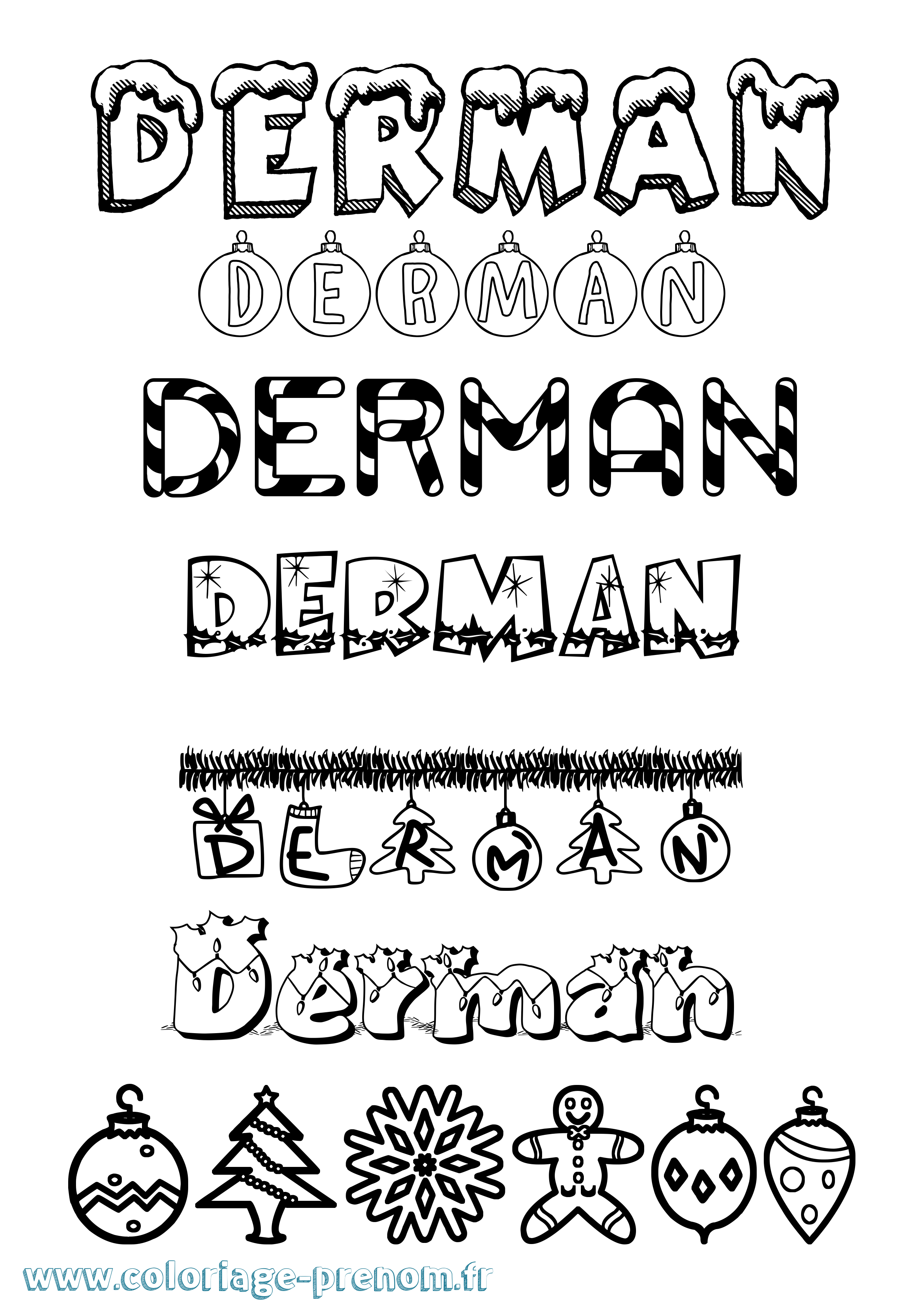 Coloriage Derman Noël Coloriage prénom Derman Noël