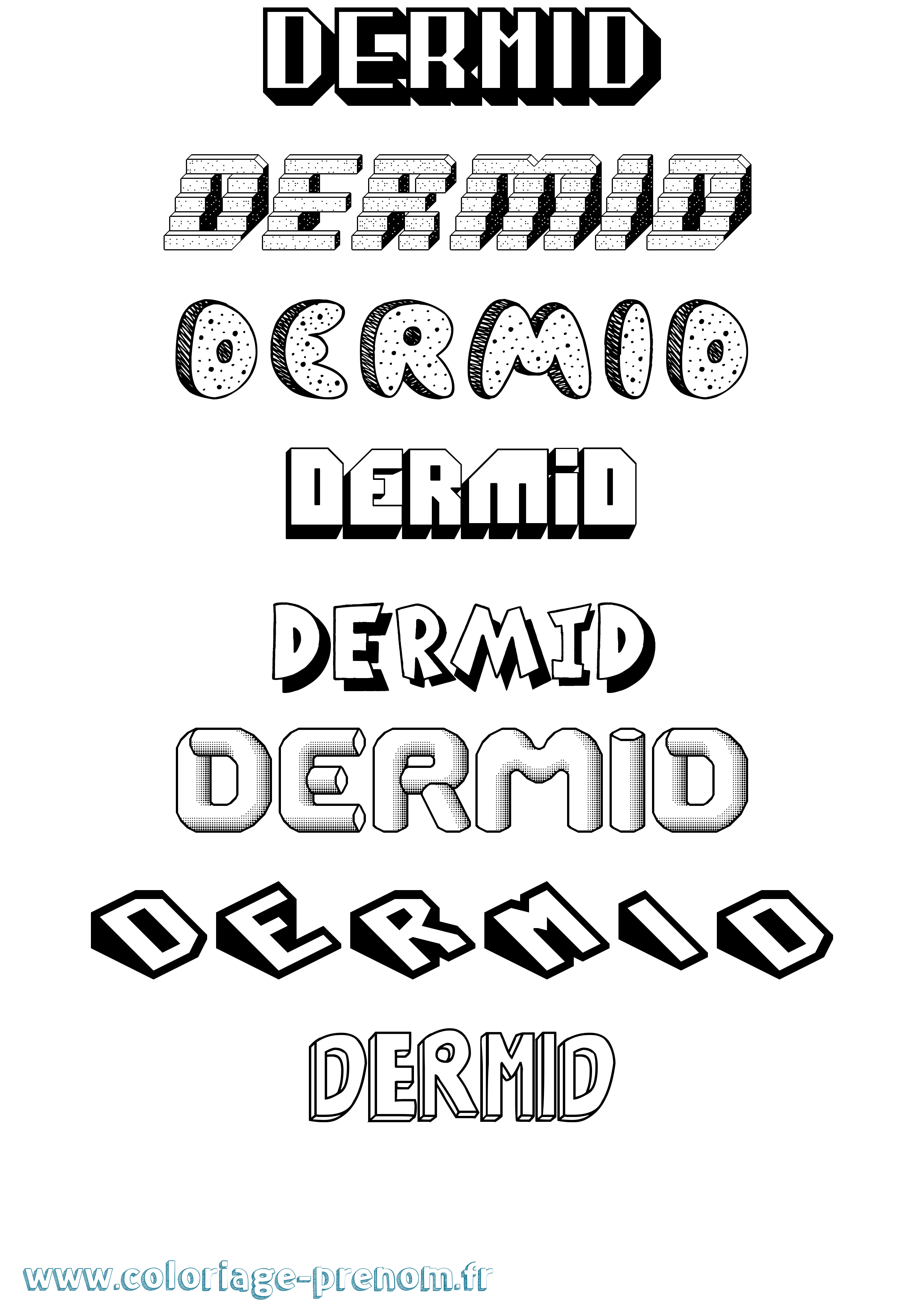 Coloriage Dermid Effet 3D Coloriage prénom Dermid Effet 3D