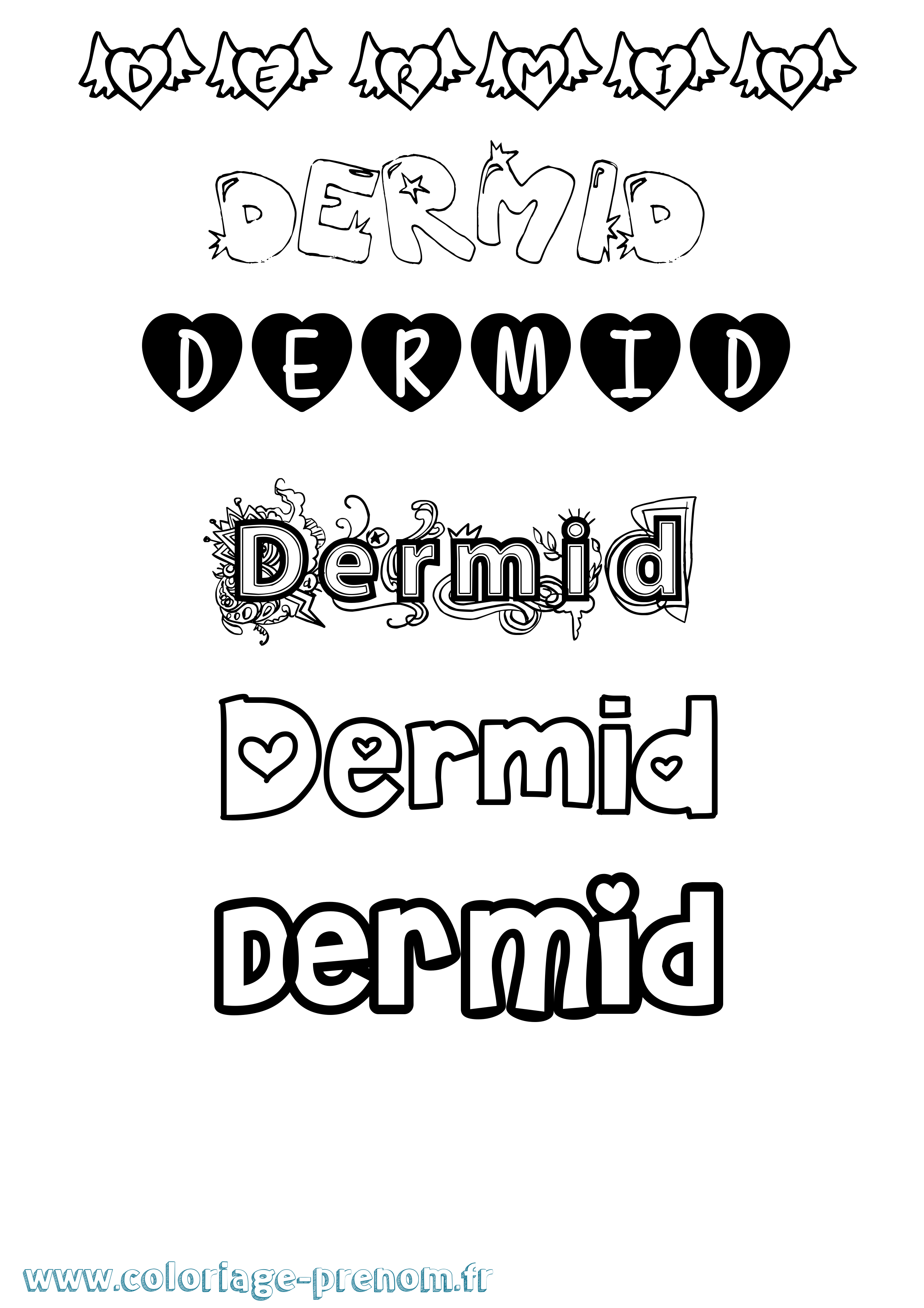 Coloriage Dermid Girly Coloriage prénom Dermid Girly