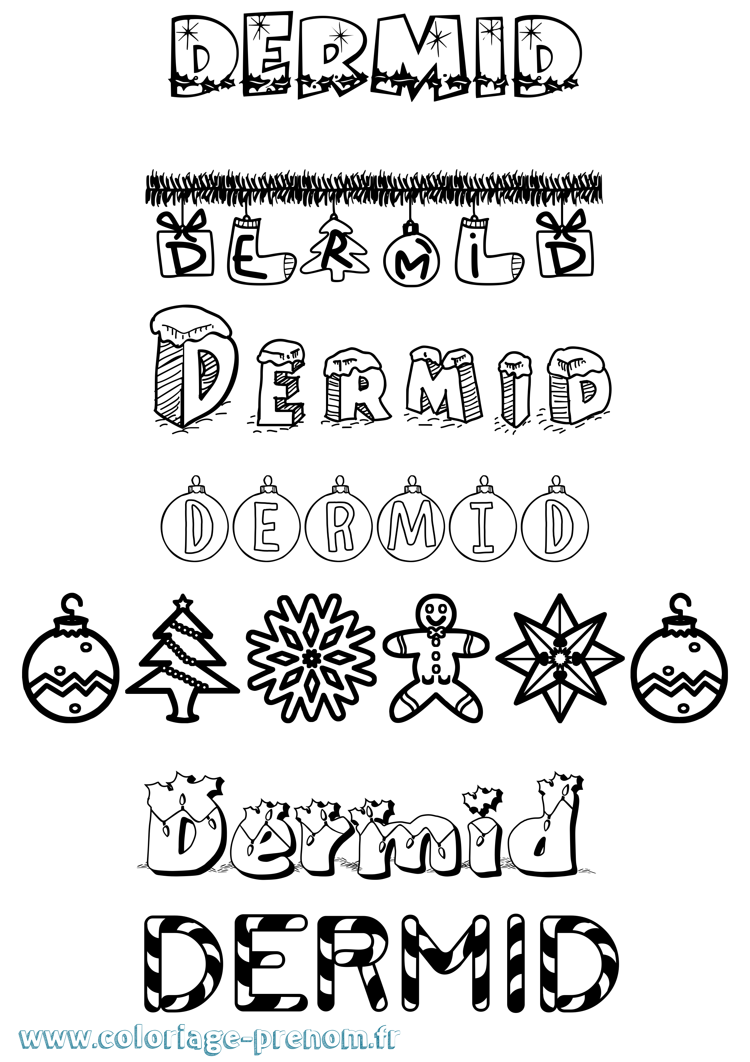 Coloriage Dermid Noël Coloriage prénom Dermid Noël