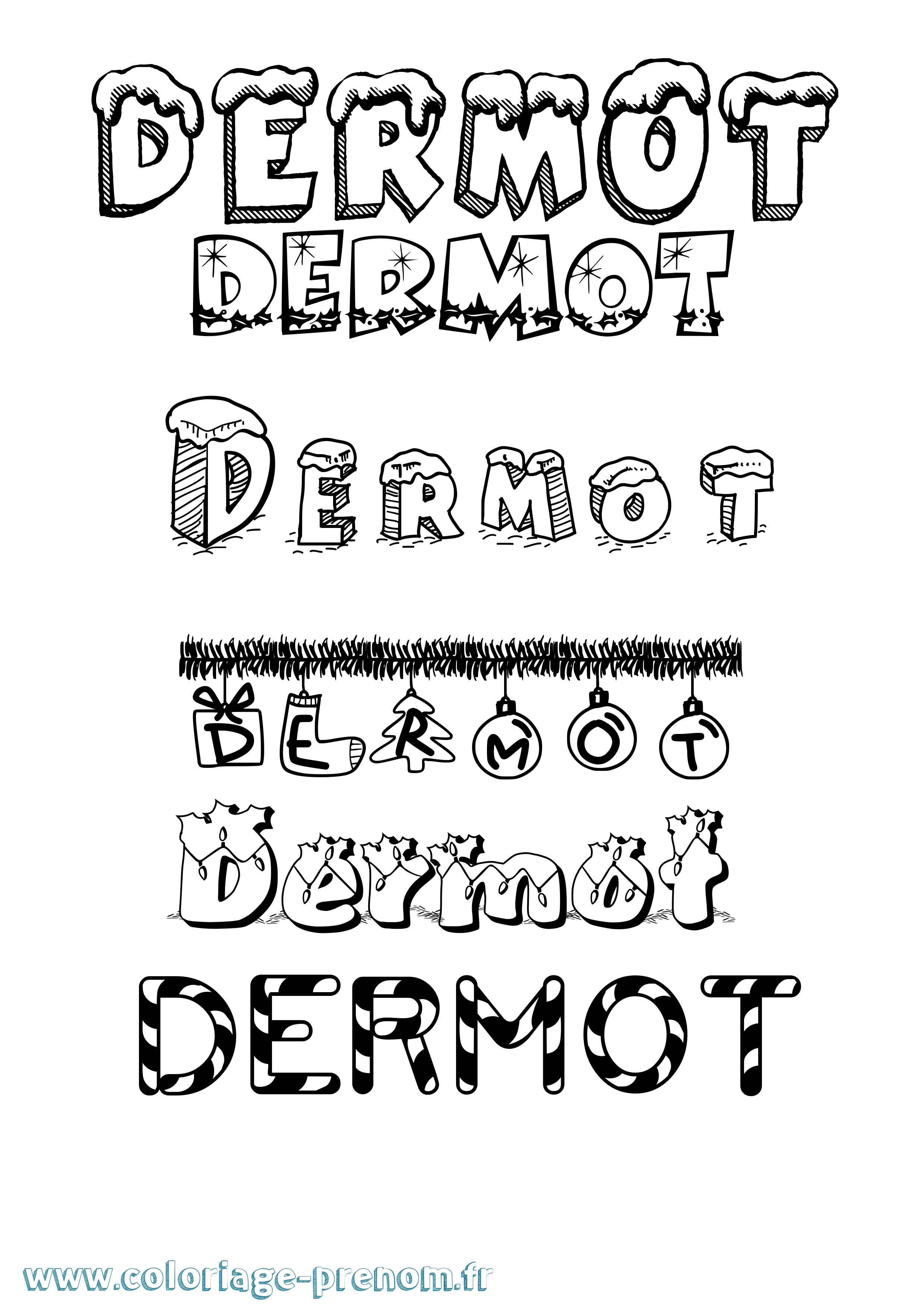 Coloriage Dermot Noël Coloriage prénom Dermot Noël
