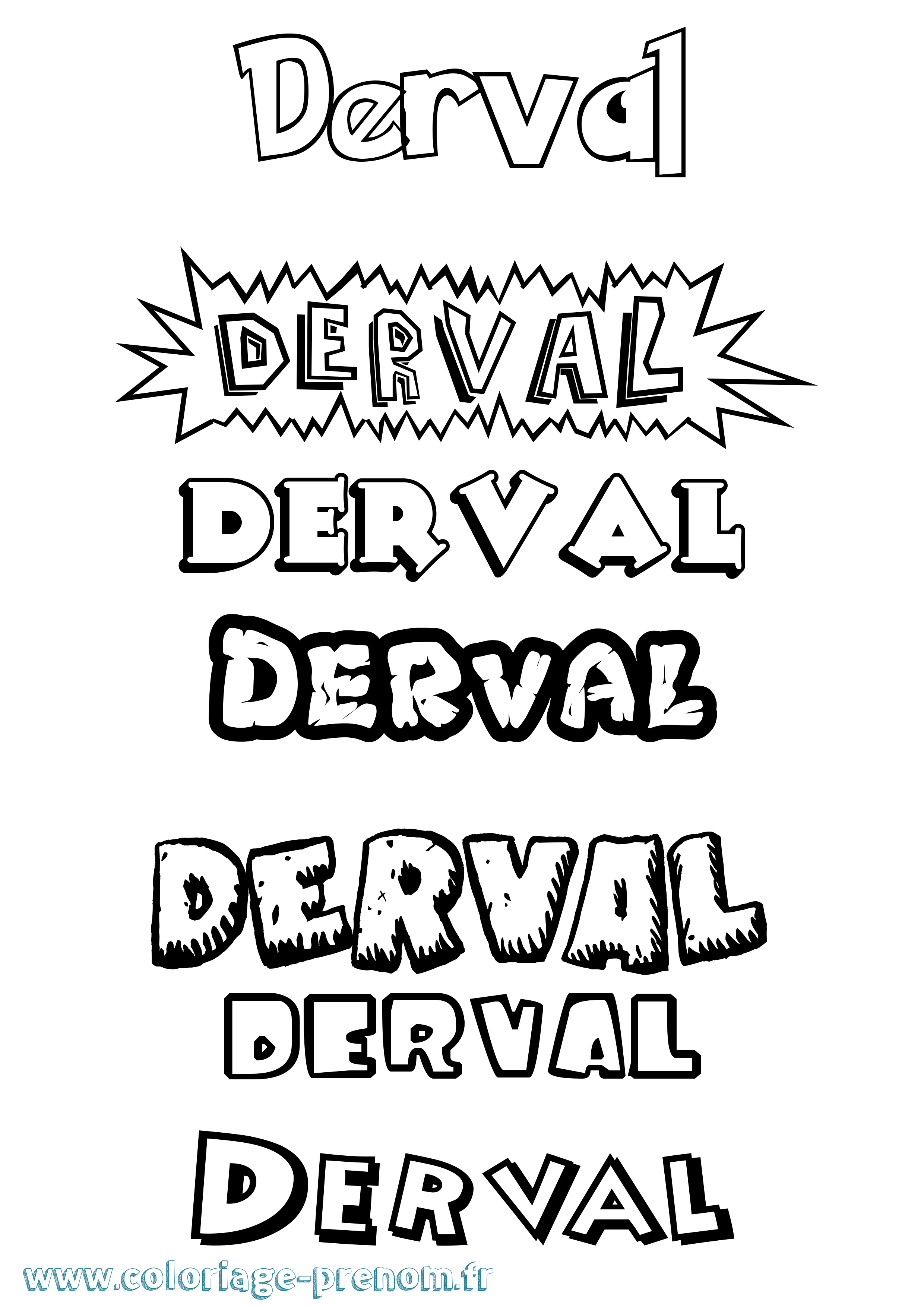 Coloriage Derval Dessin Animé Coloriage prénom Derval Dessin Animé