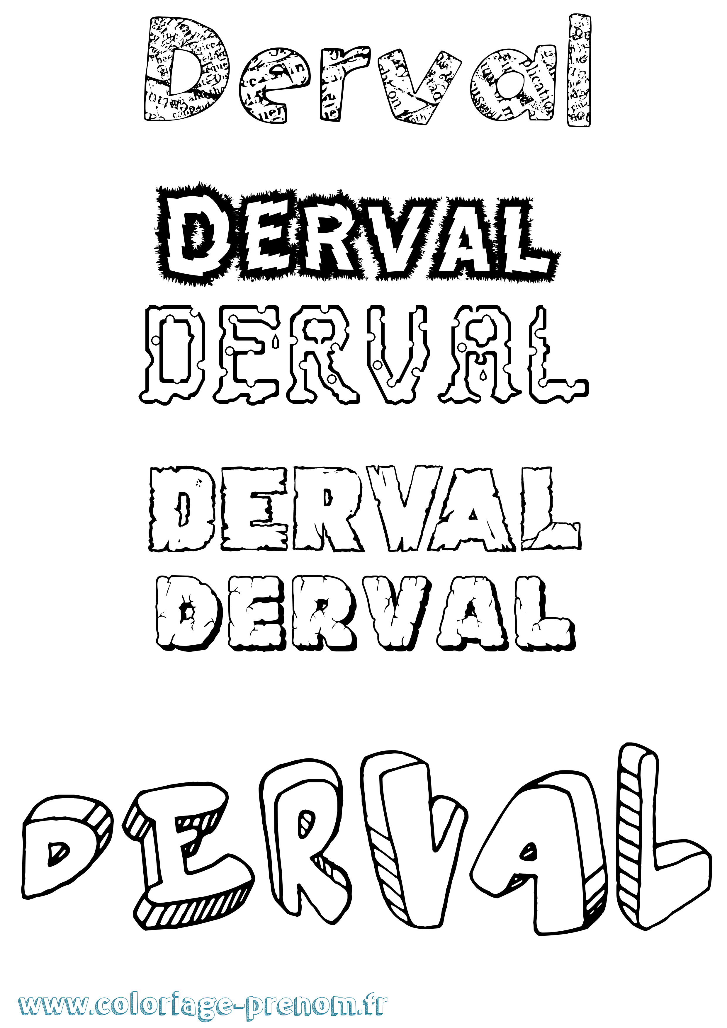 Coloriage Derval Destructuré Coloriage prénom Derval Destructuré
