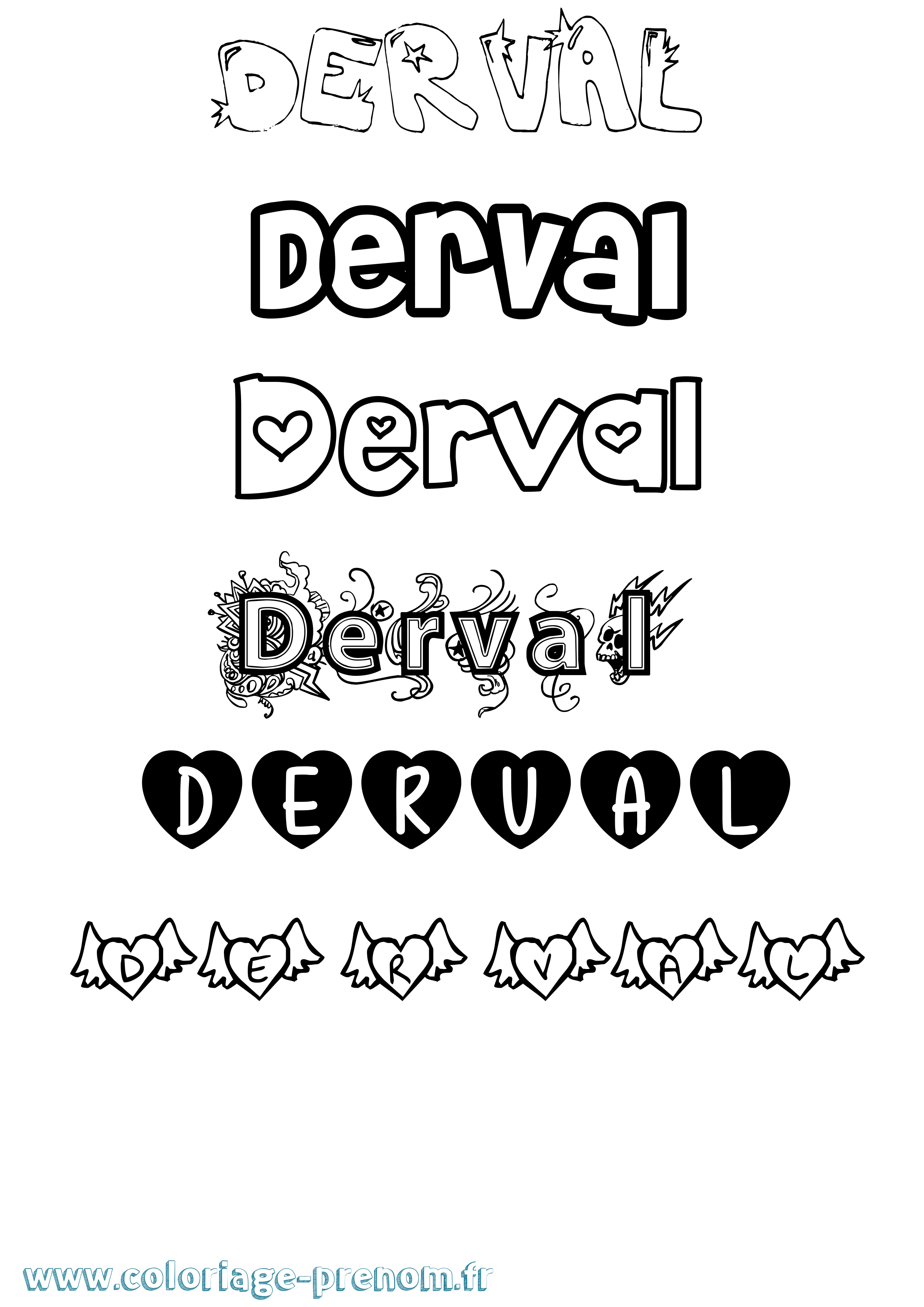 Coloriage Derval Girly Coloriage prénom Derval Girly