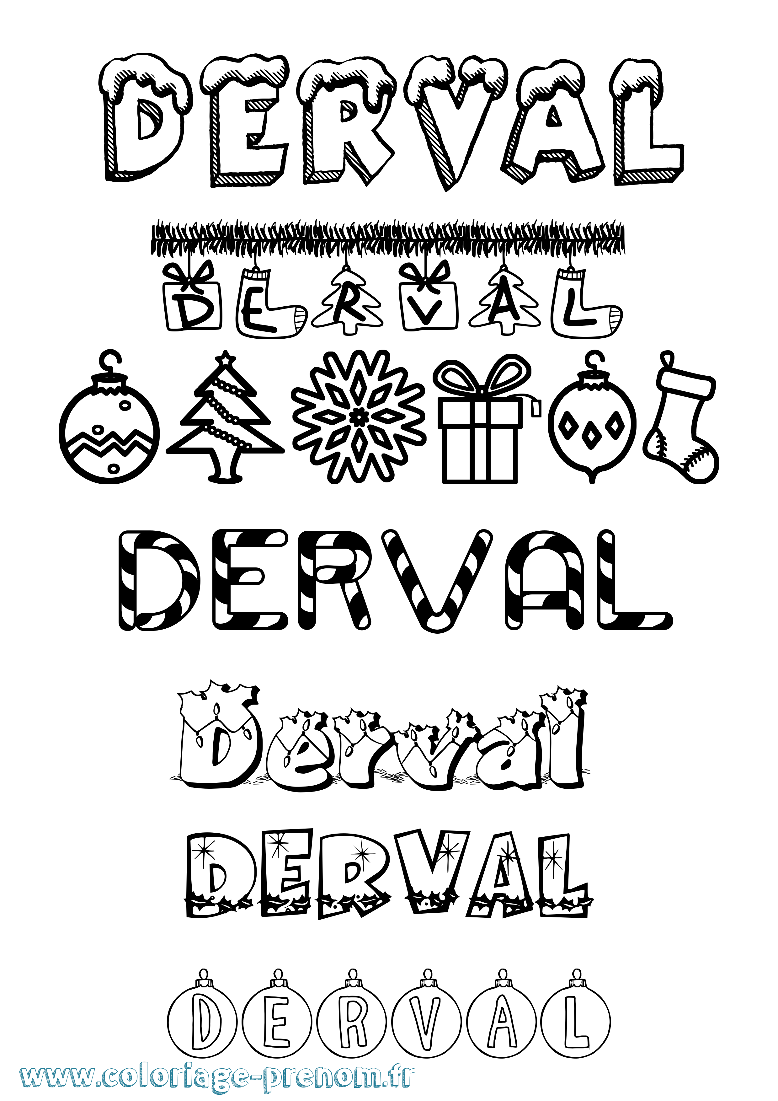 Coloriage Derval Noël Coloriage prénom Derval Noël
