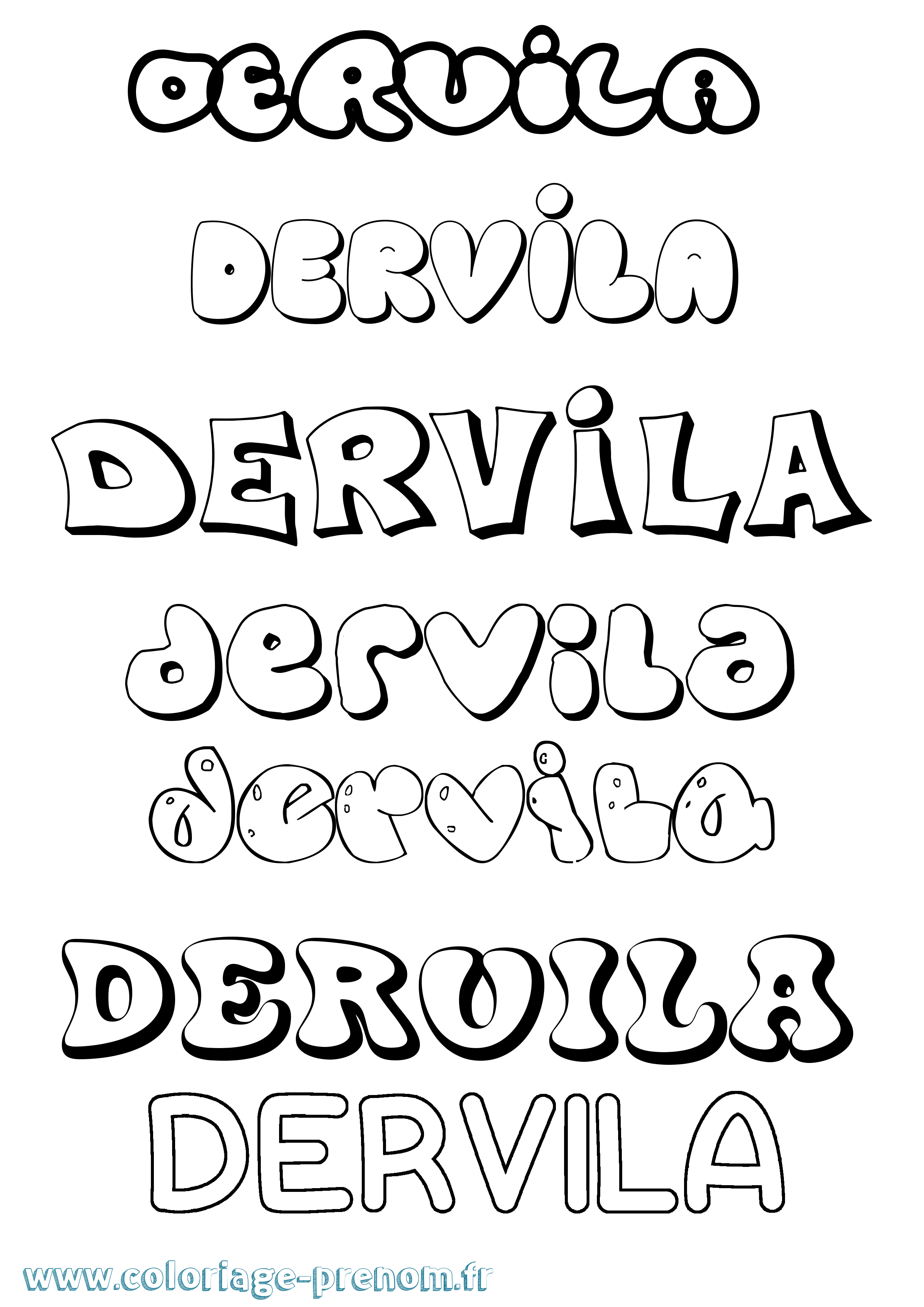 Coloriage Dervila Bubble Coloriage prénom Dervila Bubble
