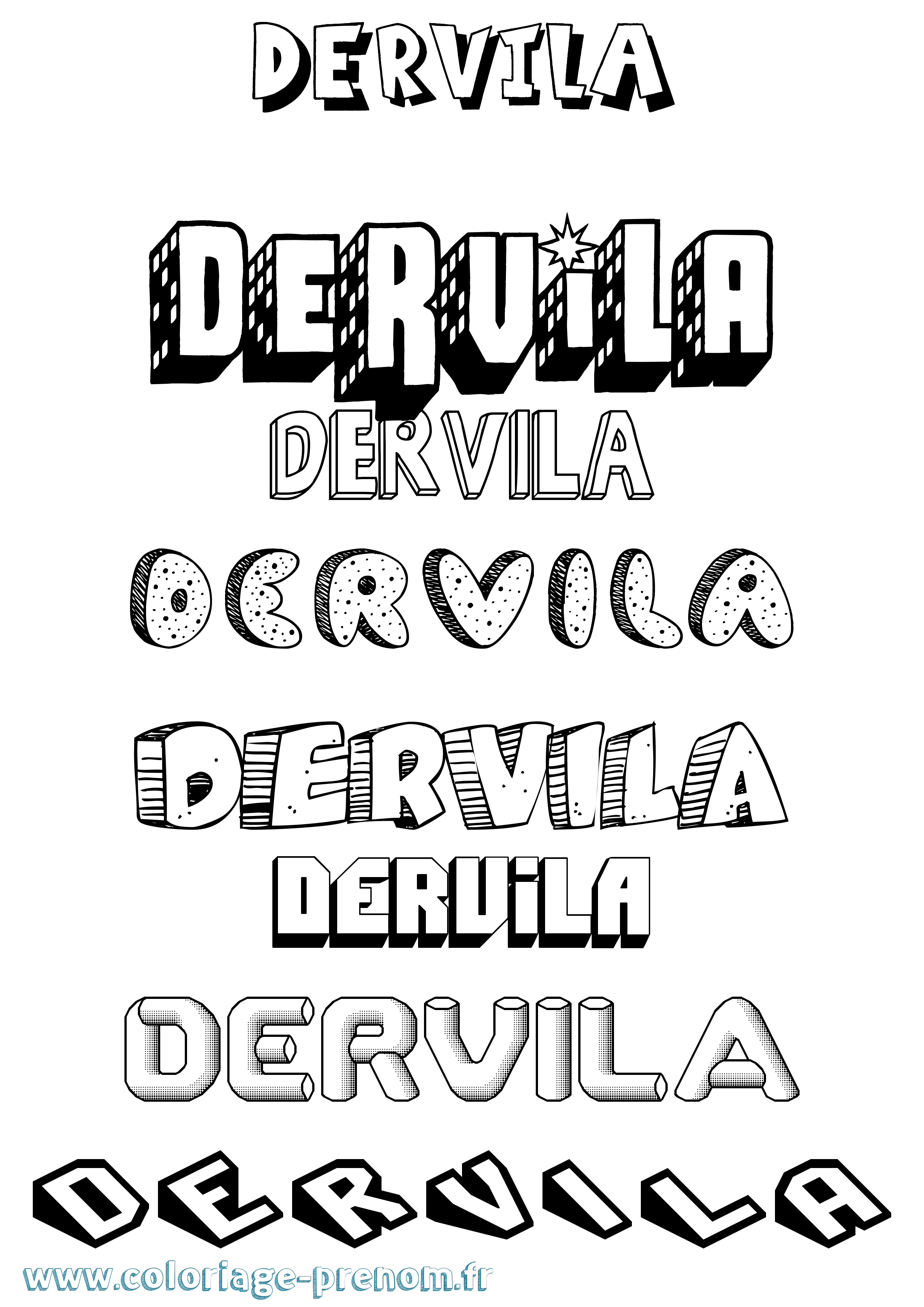 Coloriage Dervila Effet 3D Coloriage prénom Dervila Effet 3D