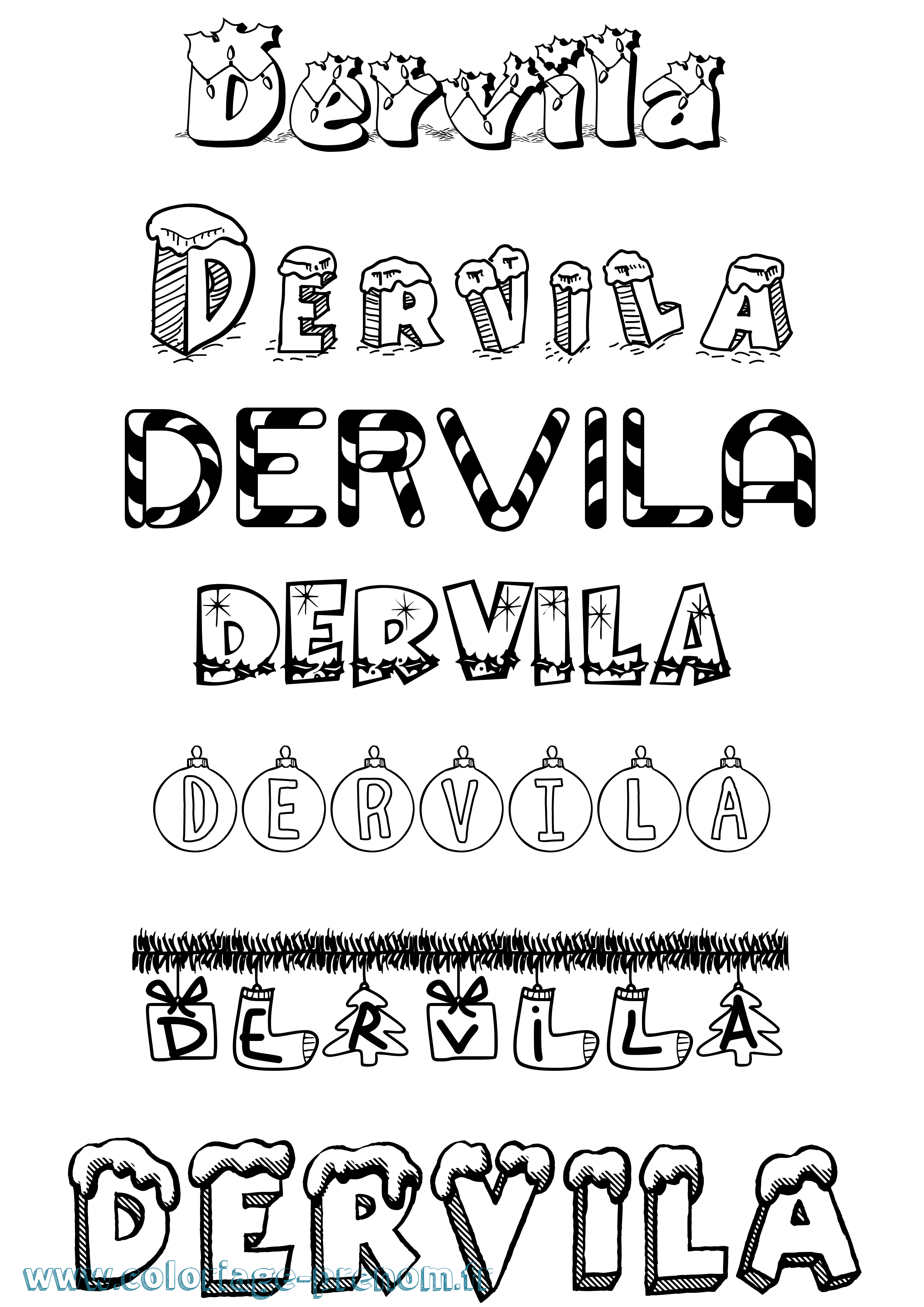 Coloriage Dervila Noël Coloriage prénom Dervila Noël