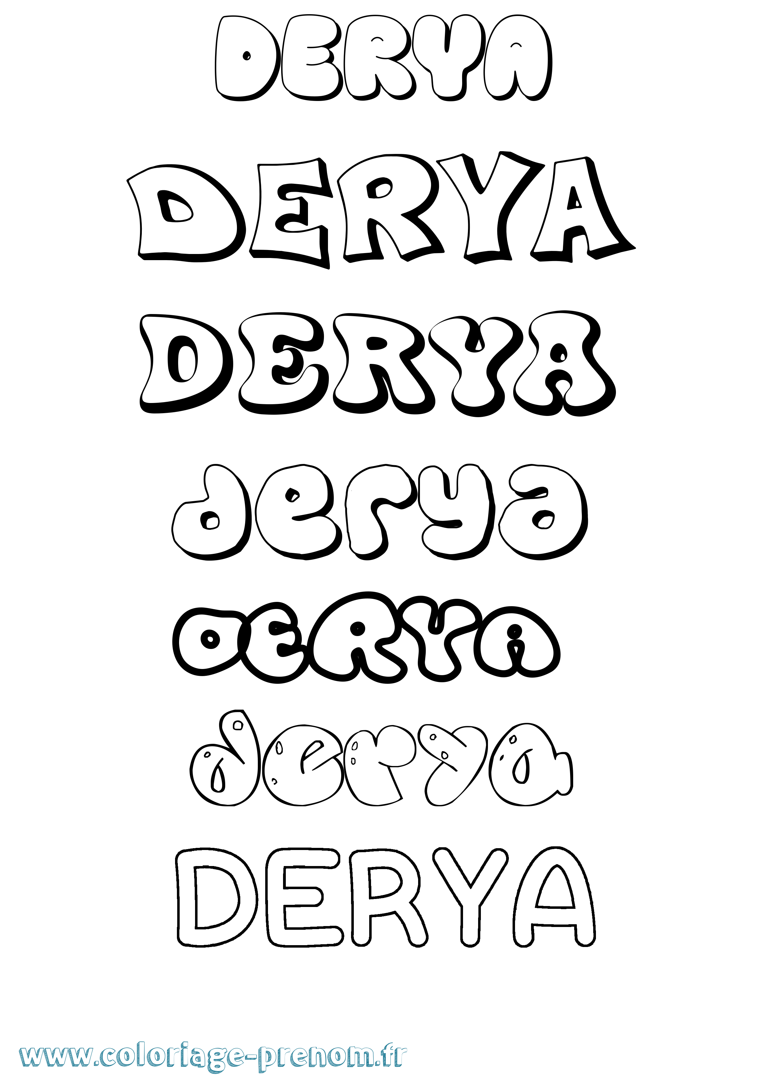 Coloriage Derya Bubble Coloriage prénom Derya Bubble