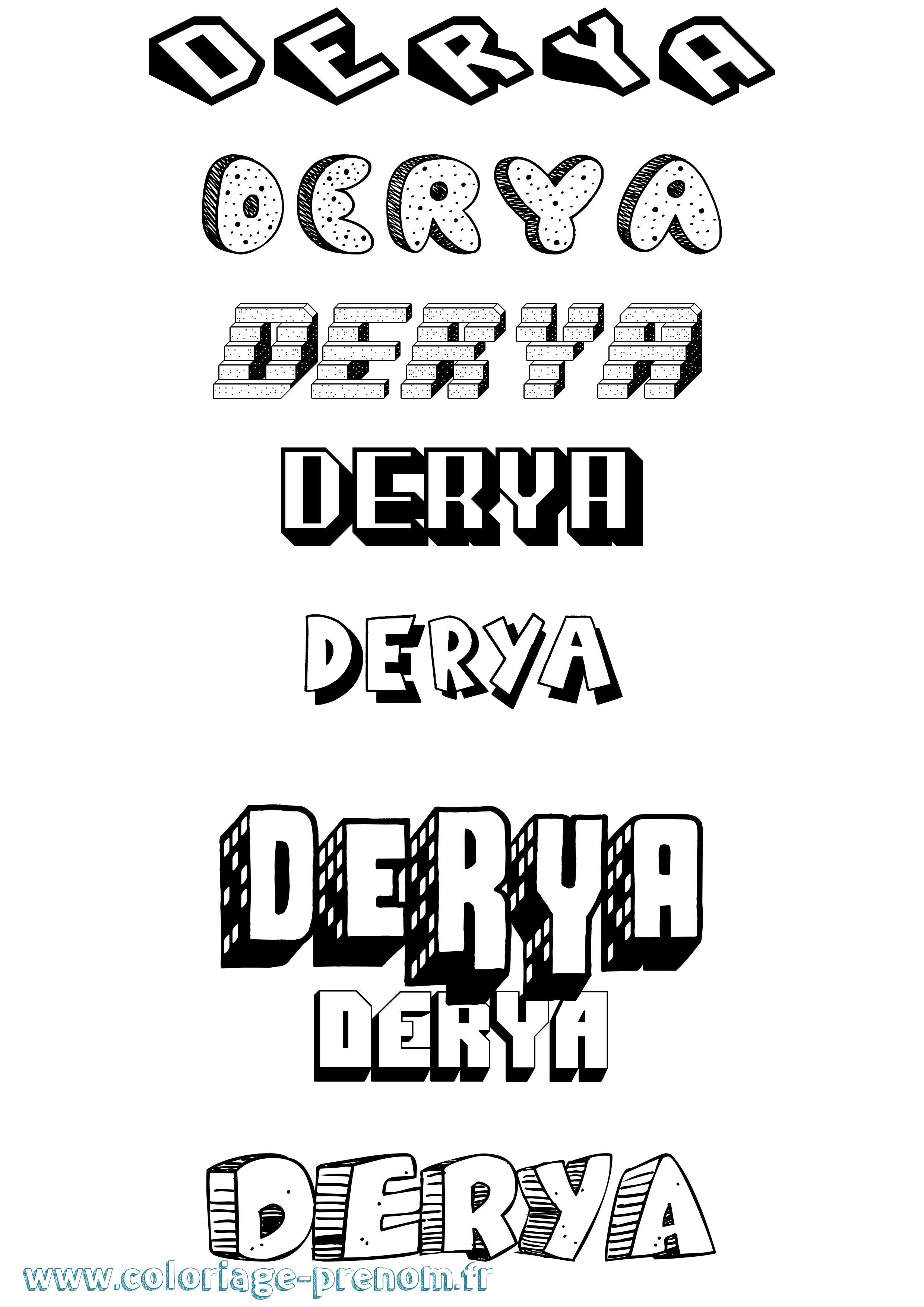 Coloriage Derya Effet 3D Coloriage prénom Derya Effet 3D