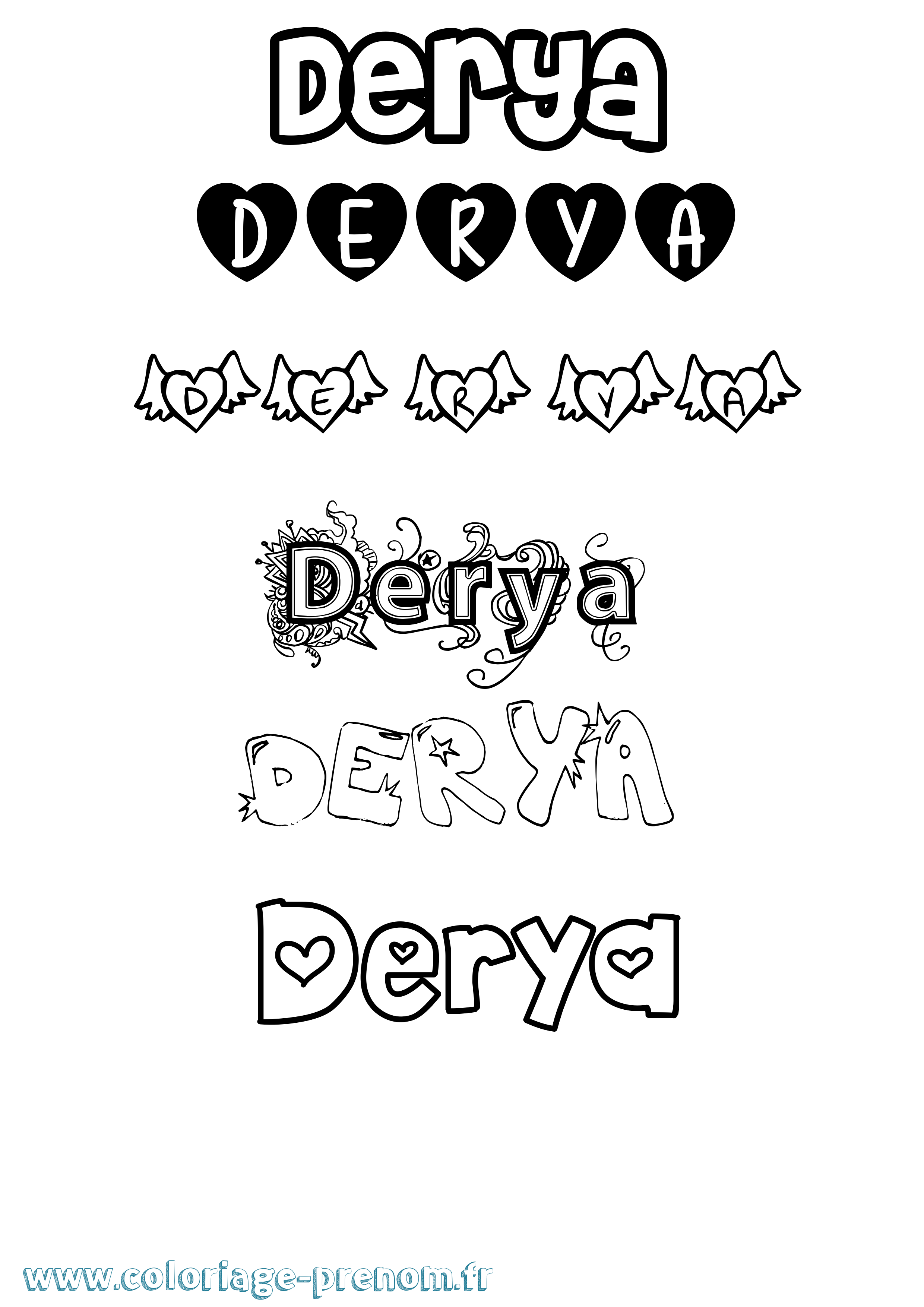 Coloriage Derya Girly Coloriage prénom Derya Girly