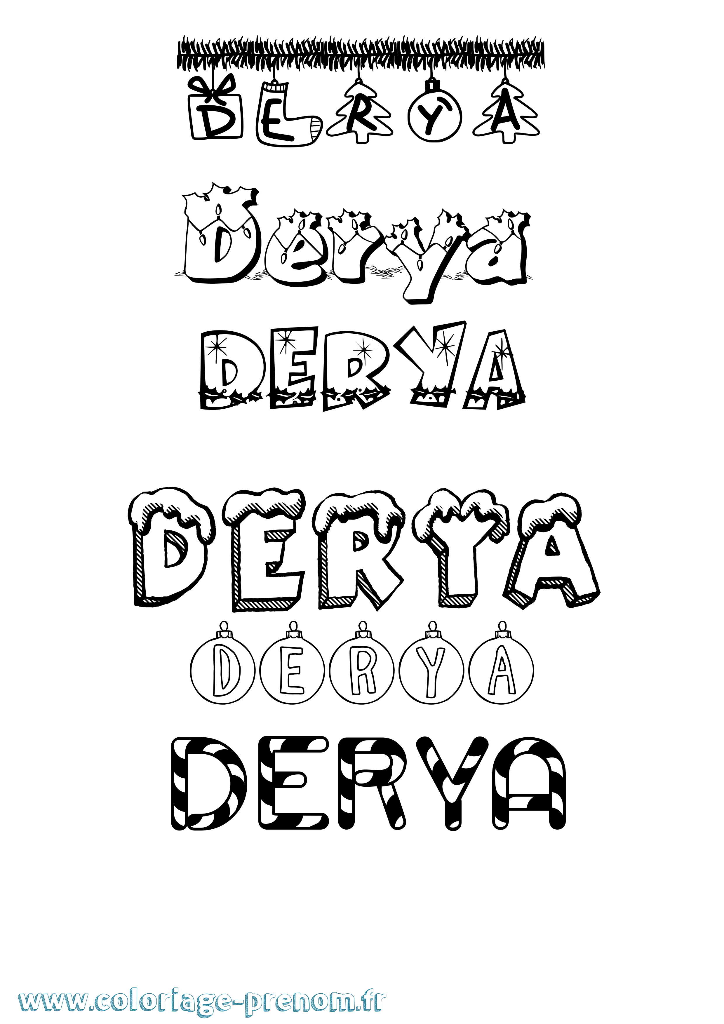 Coloriage Derya Noël Coloriage prénom Derya Noël