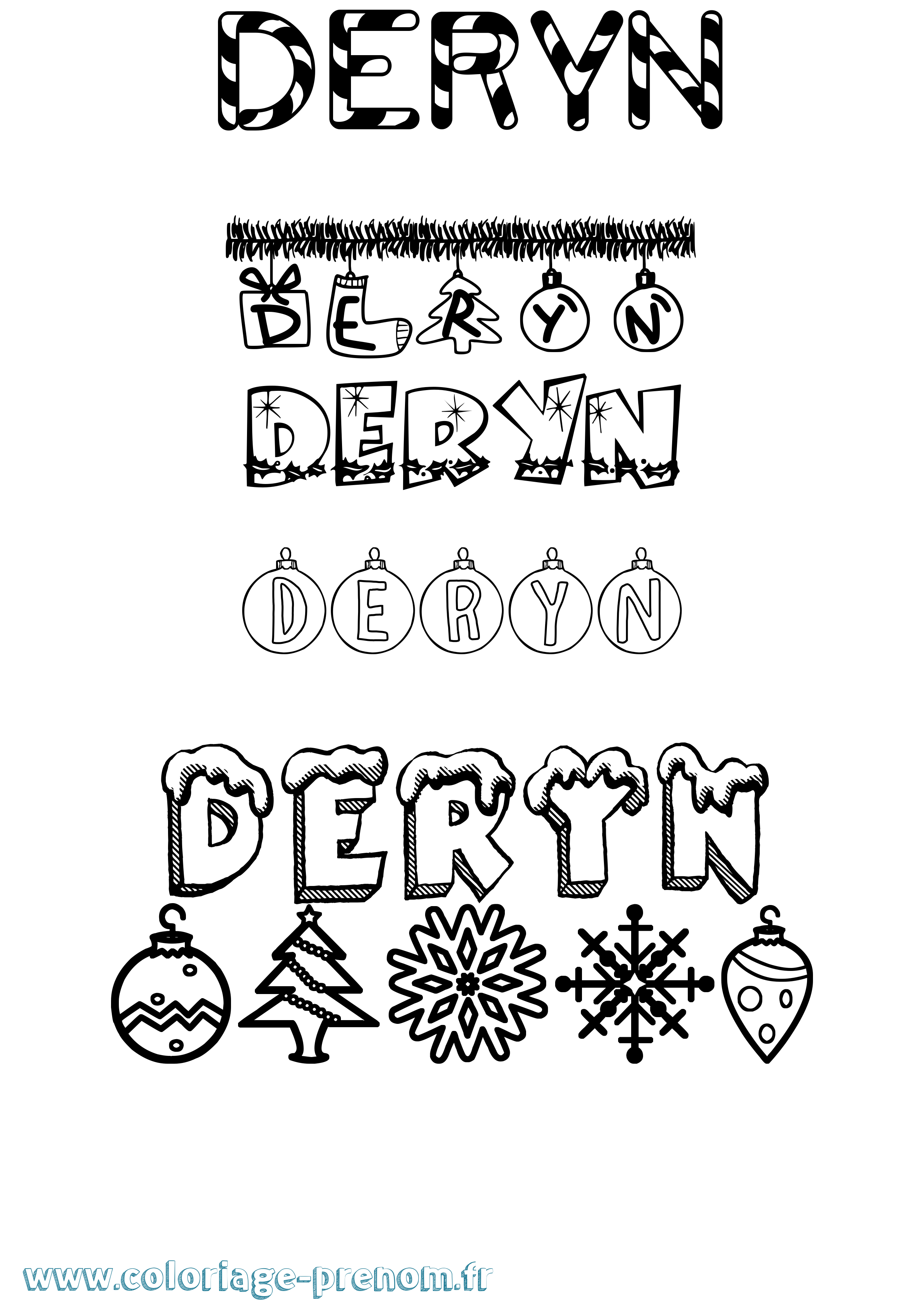 Coloriage Deryn Noël Coloriage prénom Deryn Noël