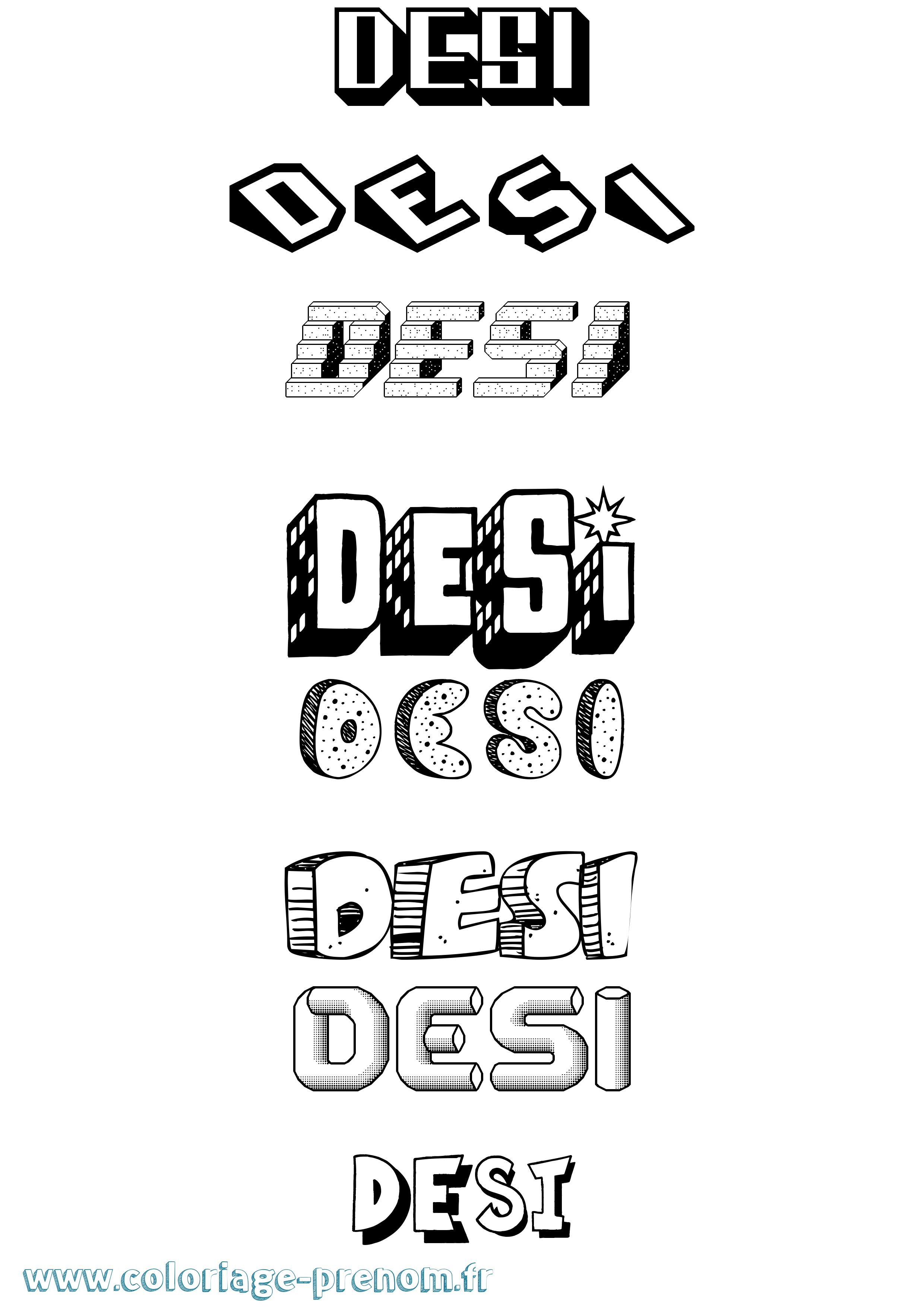 Coloriage Desi Effet 3D Coloriage prénom Desi Effet 3D