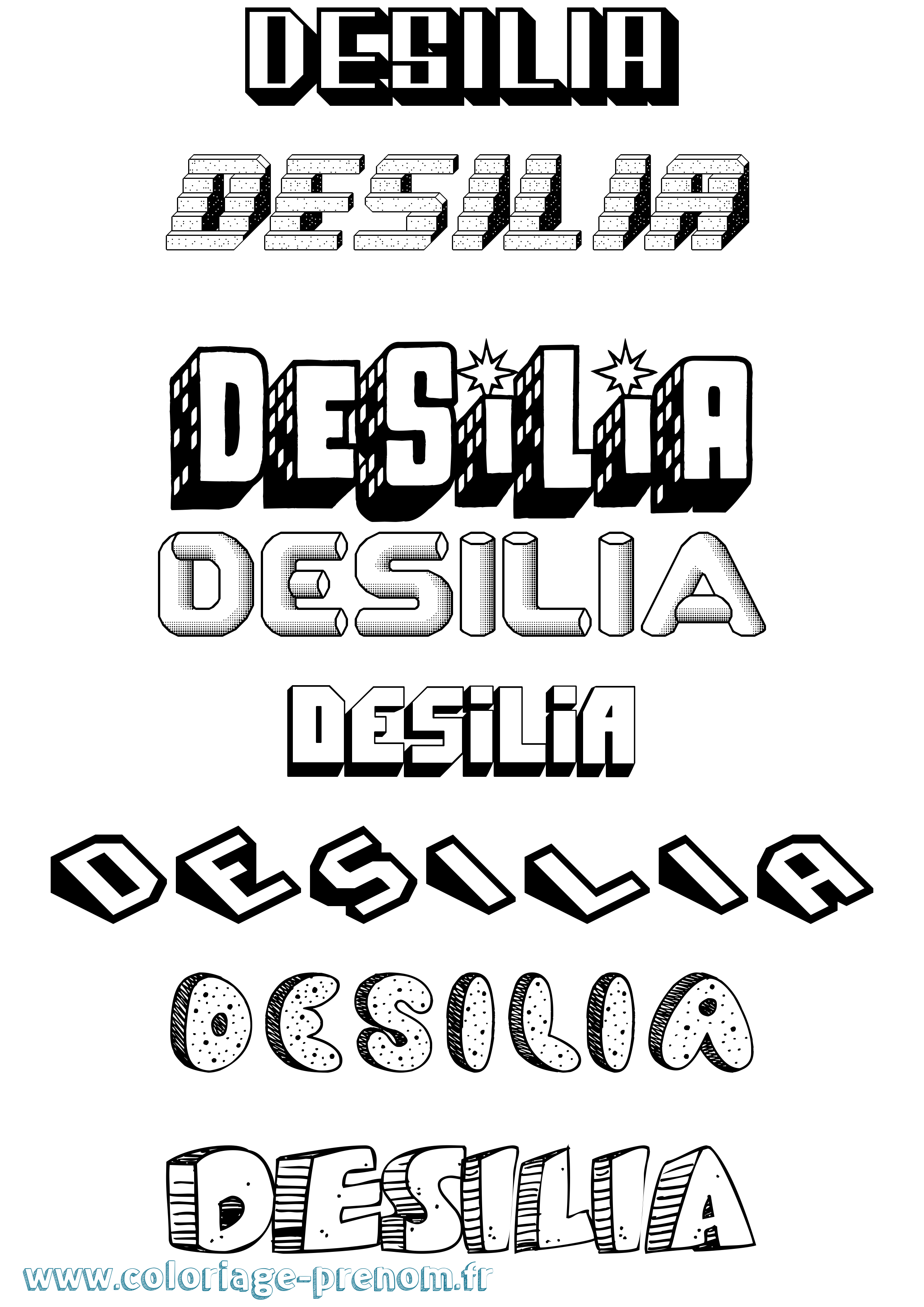 Coloriage Desilia Effet 3D Coloriage prénom Desilia Effet 3D