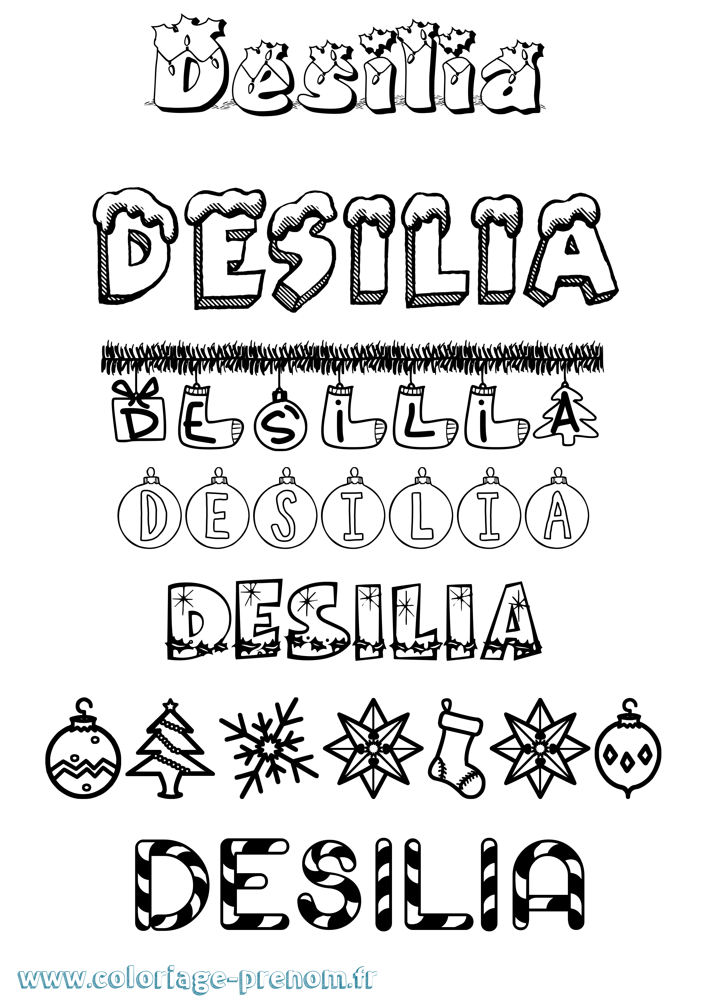 Coloriage Desilia Noël Coloriage prénom Desilia Noël
