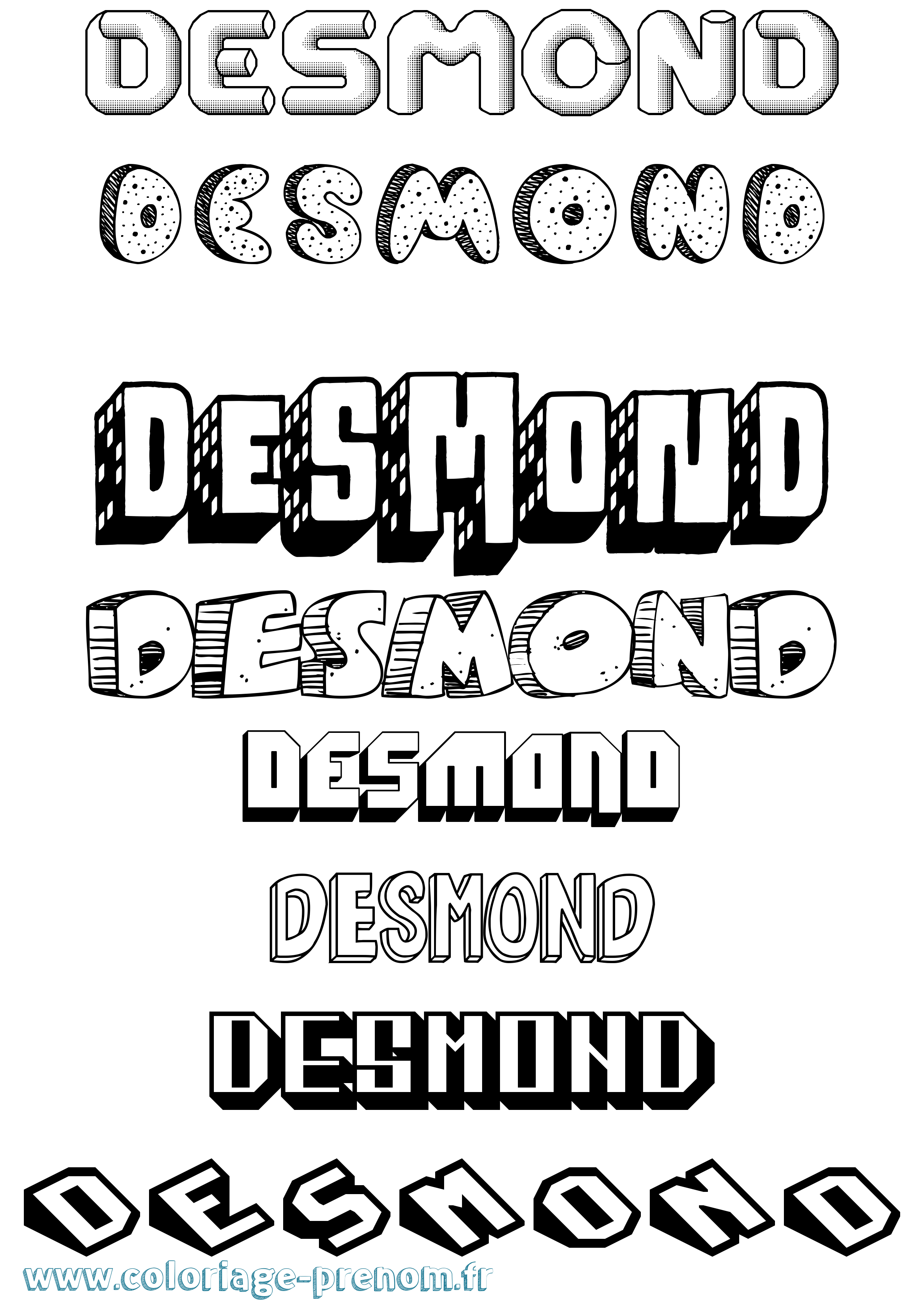 Coloriage Desmond Effet 3D Coloriage prénom Desmond Effet 3D