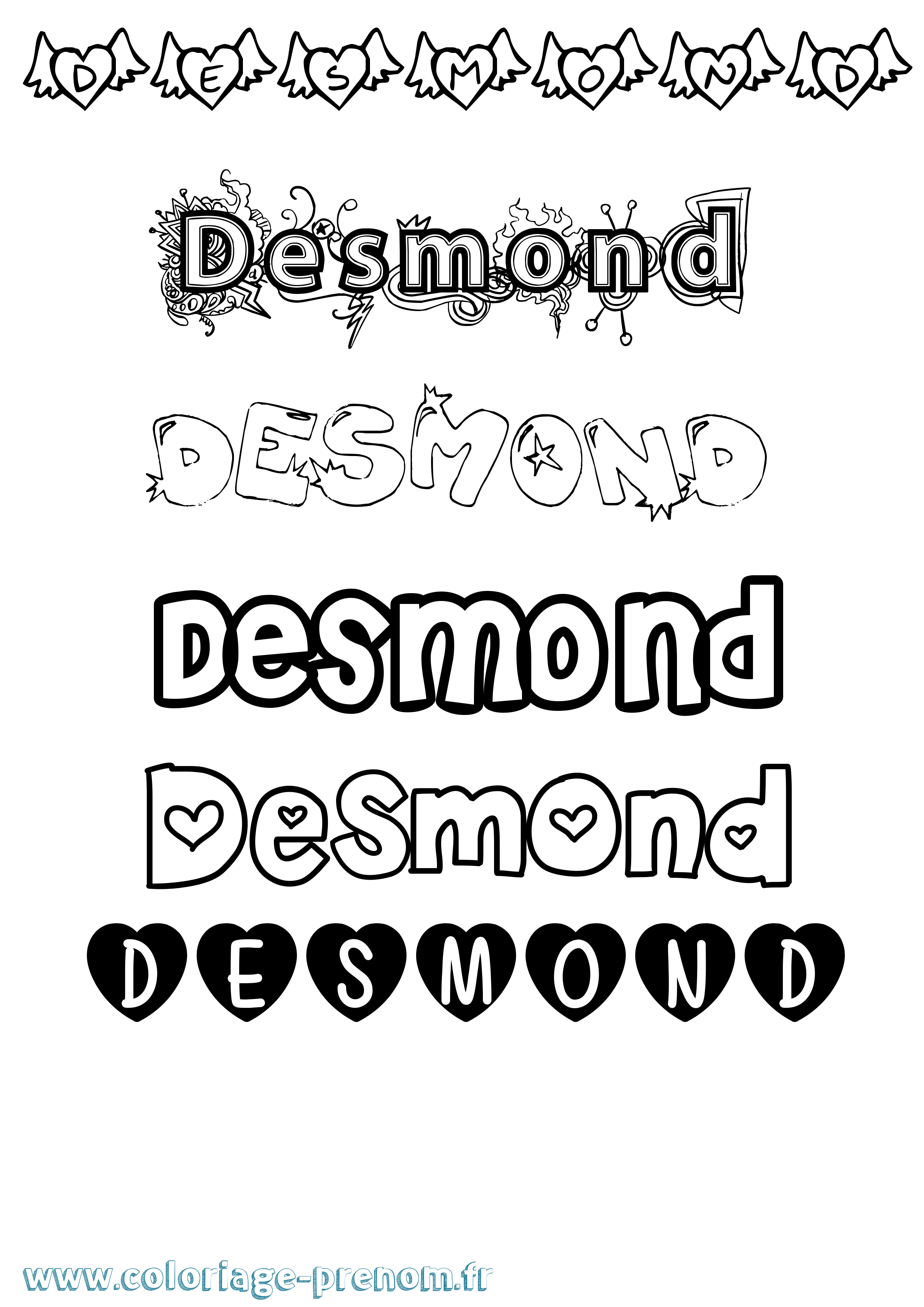 Coloriage Desmond Girly Coloriage prénom Desmond Girly