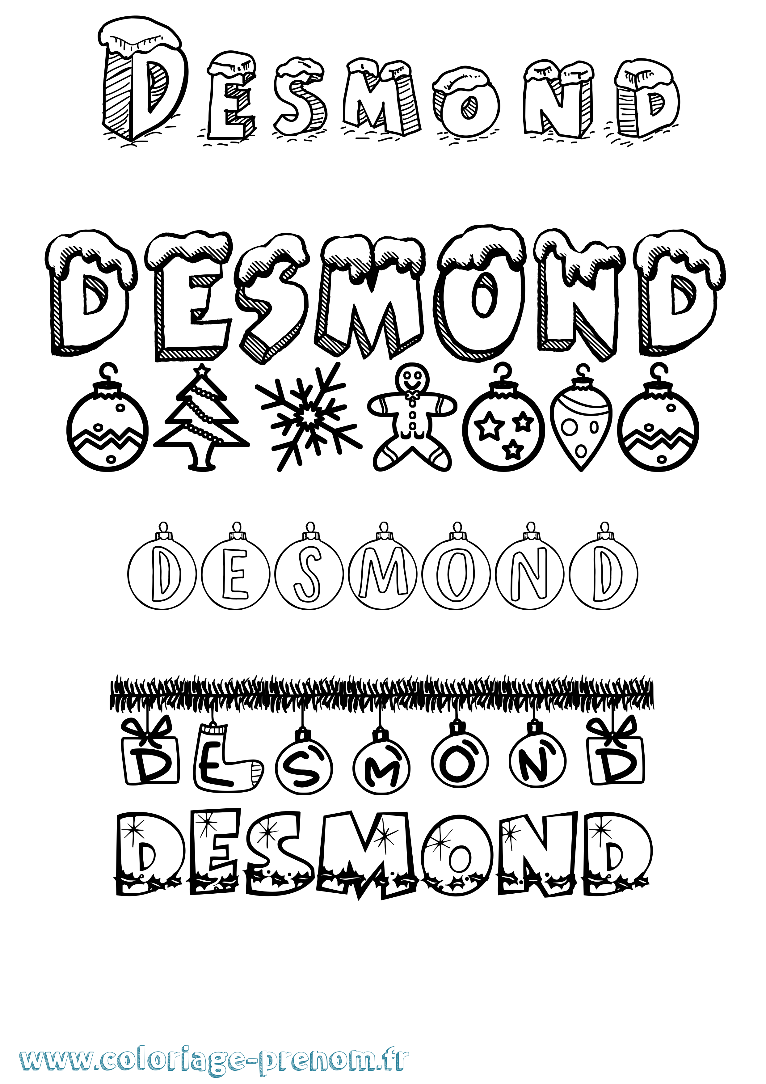 Coloriage Desmond Noël Coloriage prénom Desmond Noël