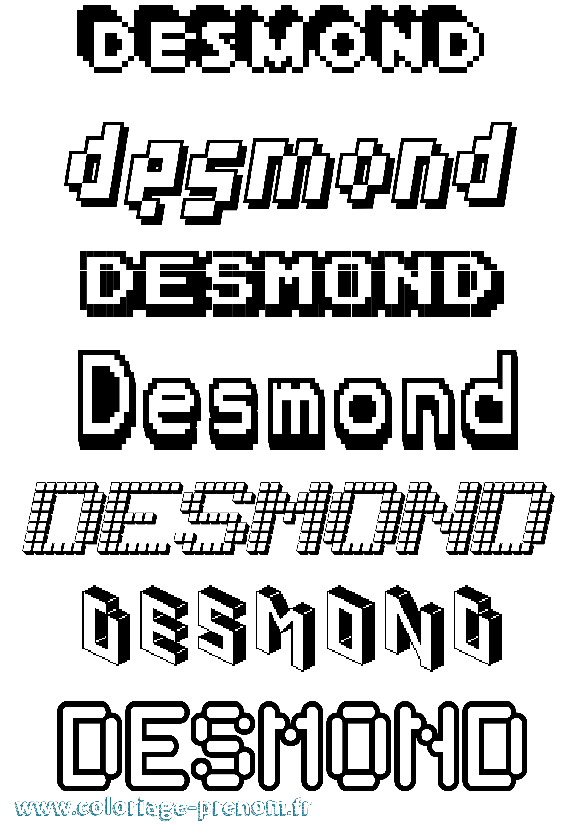 Coloriage Desmond Pixel Coloriage prénom Desmond Pixel