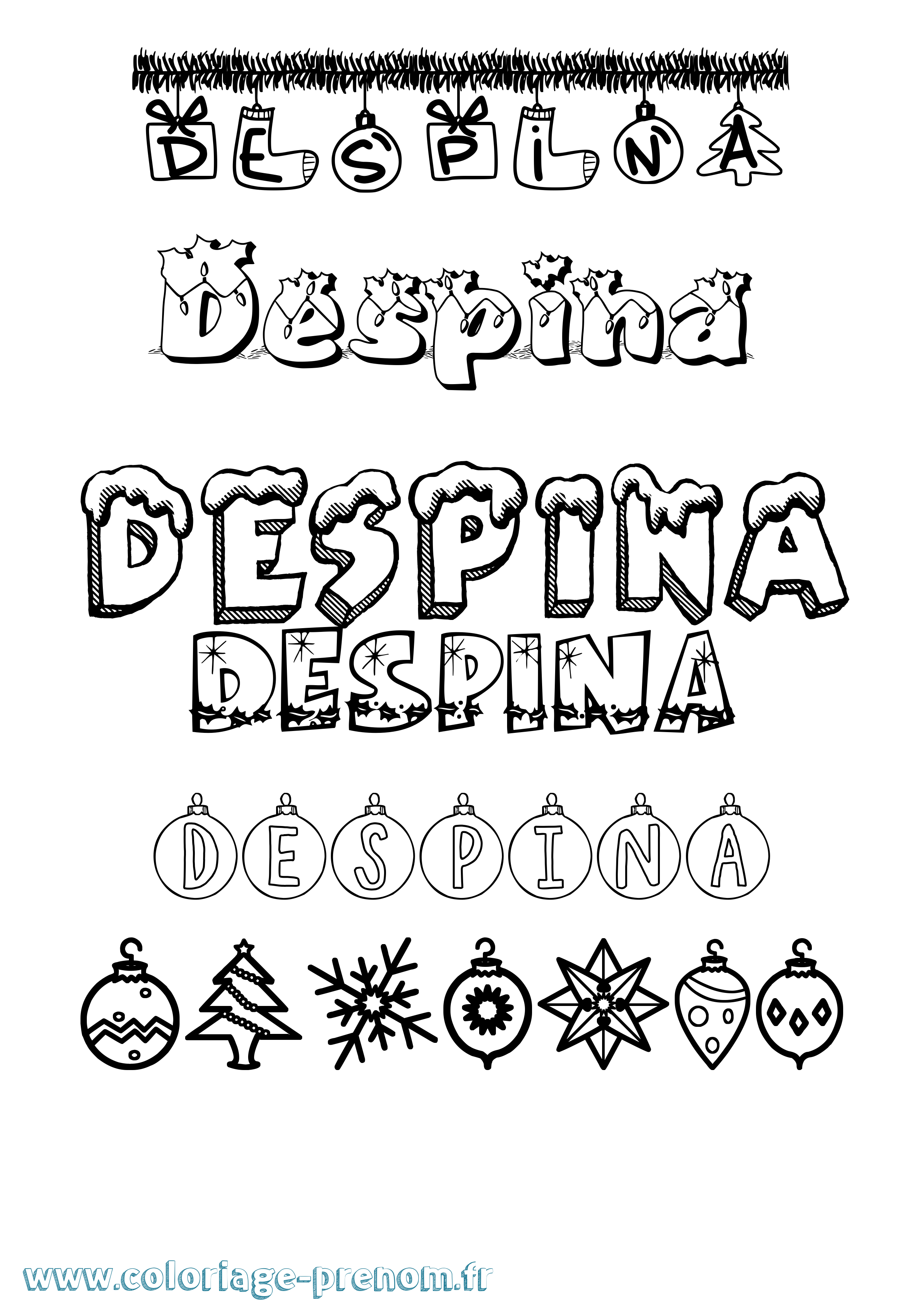 Coloriage Despina Noël Coloriage prénom Despina Noël