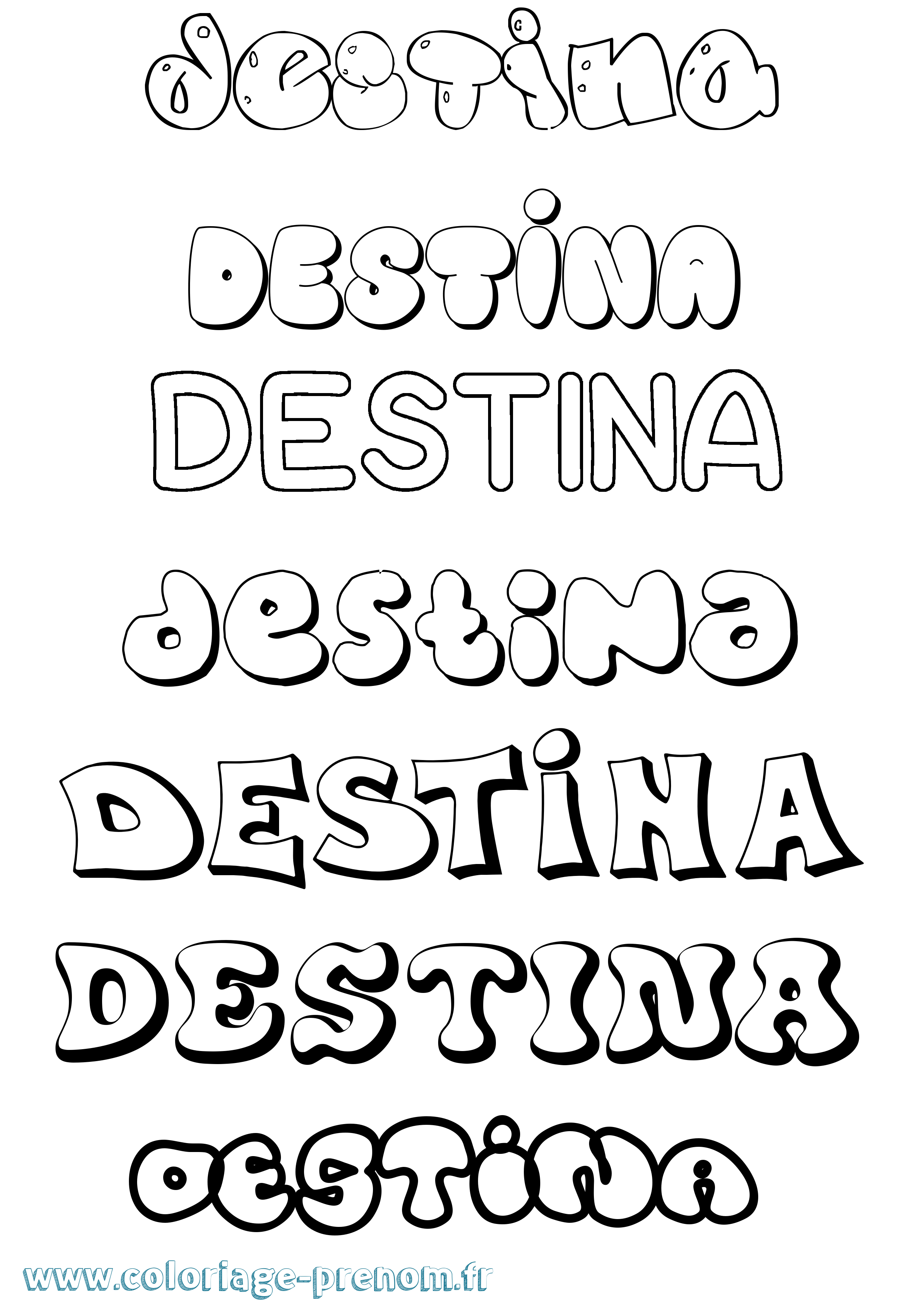 Coloriage Destina Bubble Coloriage prénom Destina Bubble