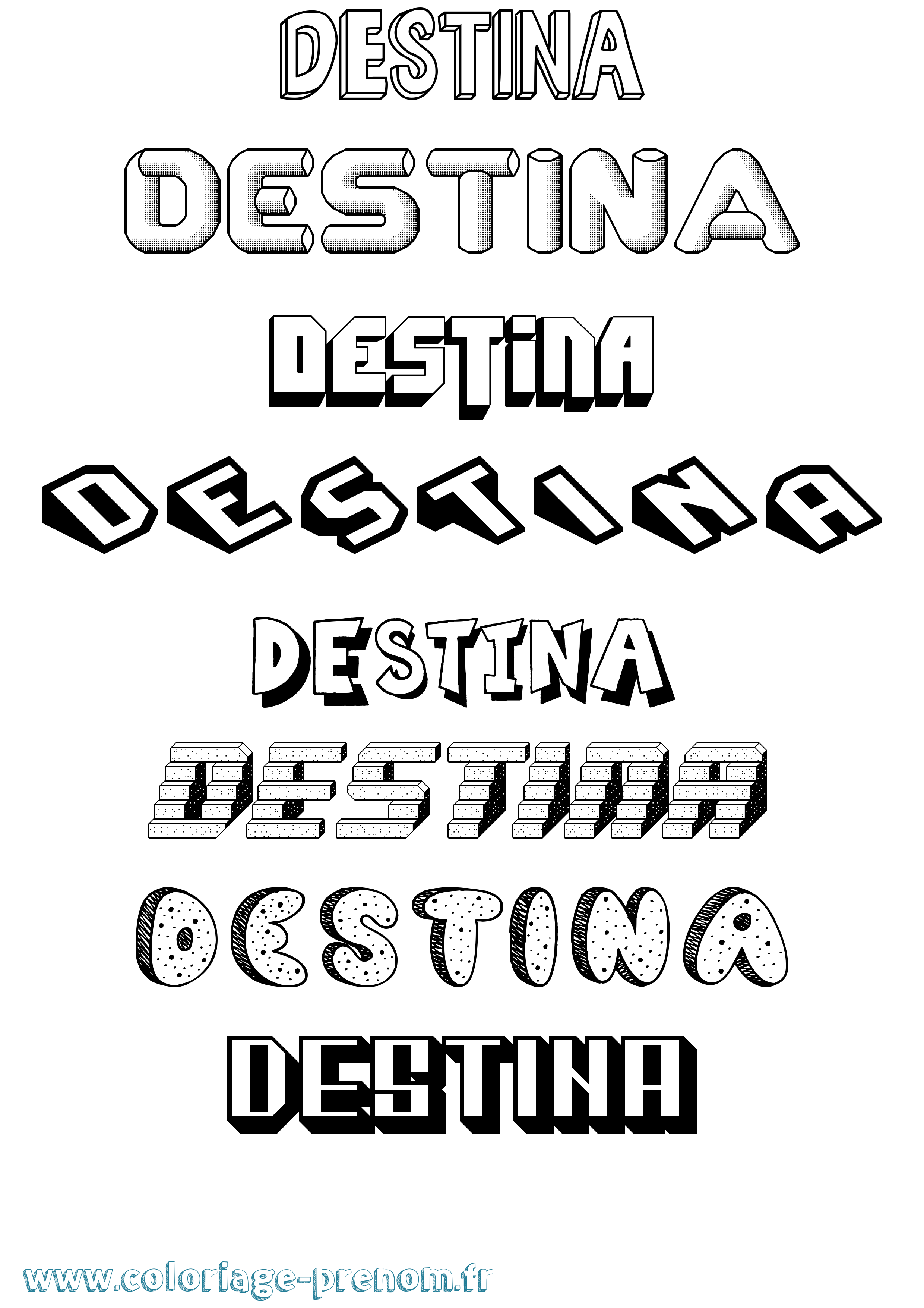 Coloriage Destina Effet 3D Coloriage prénom Destina Effet 3D