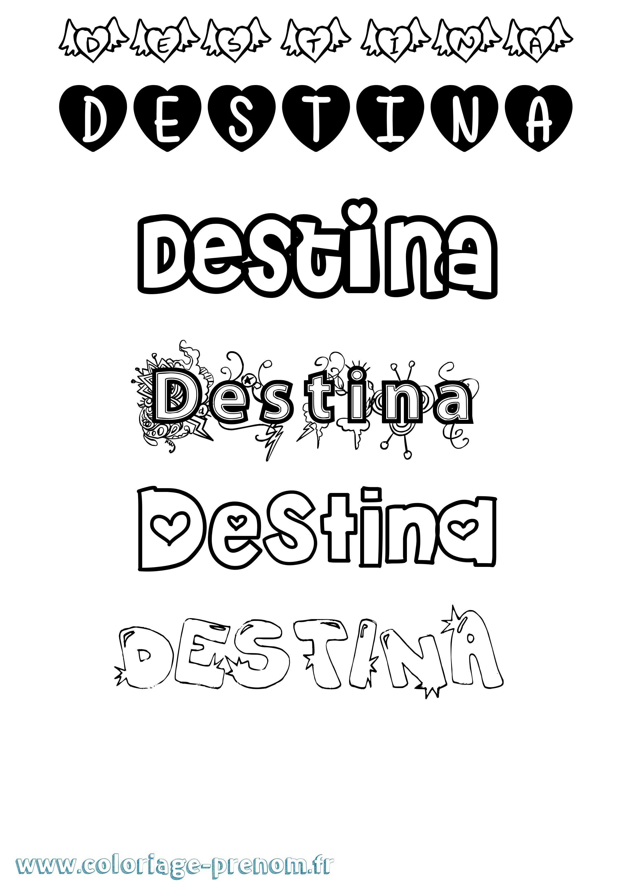 Coloriage Destina Girly Coloriage prénom Destina Girly