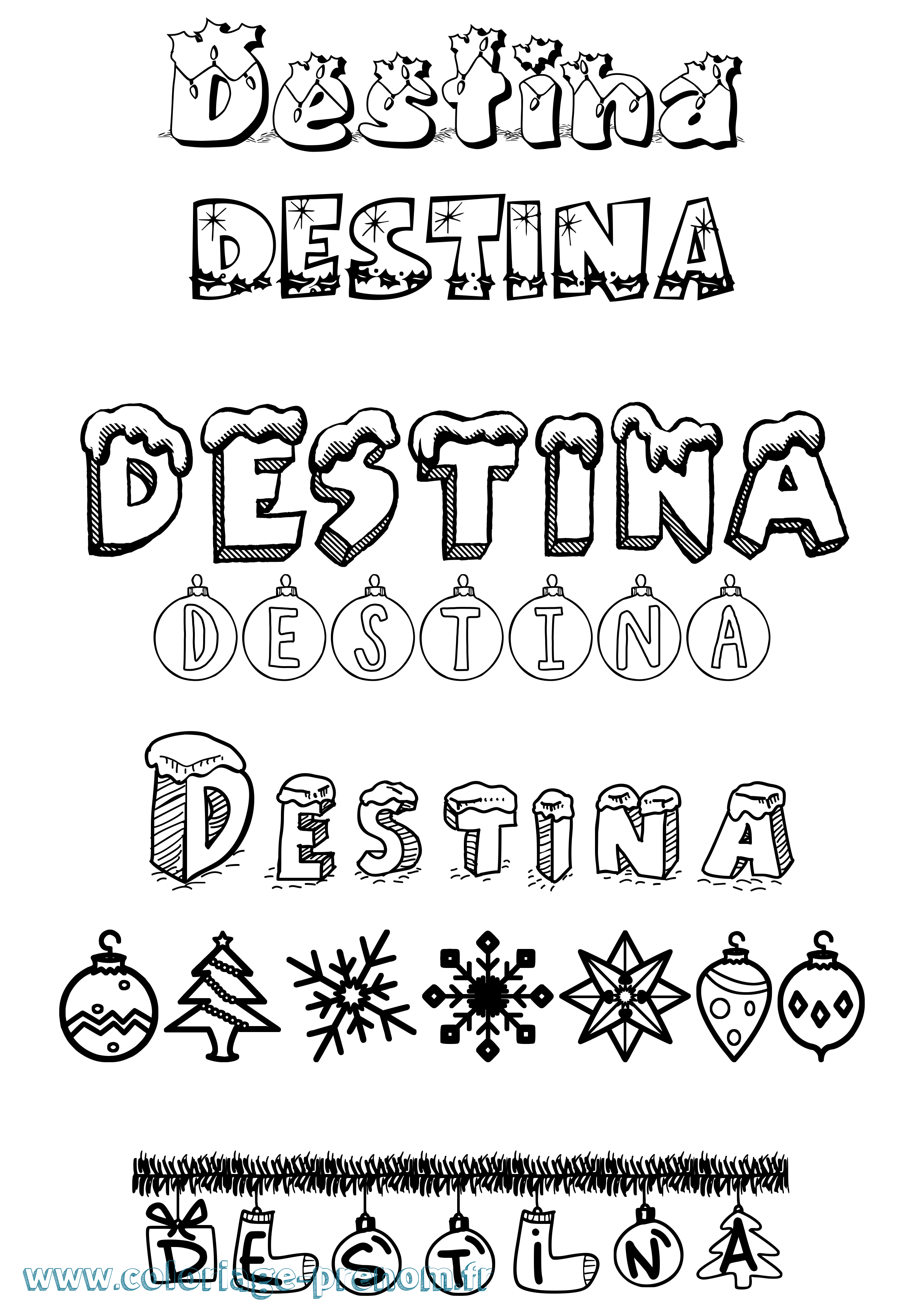 Coloriage Destina Noël Coloriage prénom Destina Noël