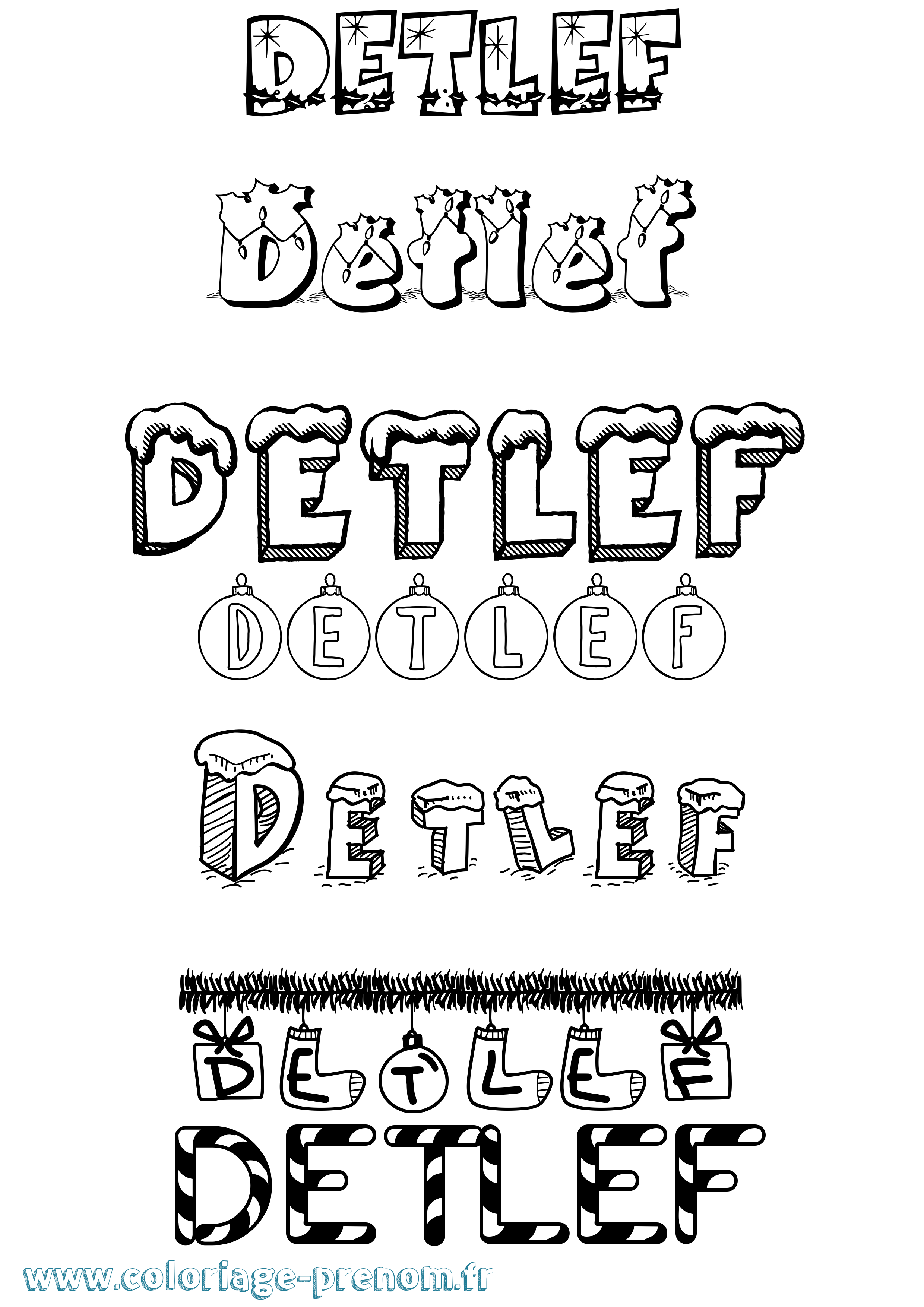 Coloriage Detlef Noël Coloriage prénom Detlef Noël