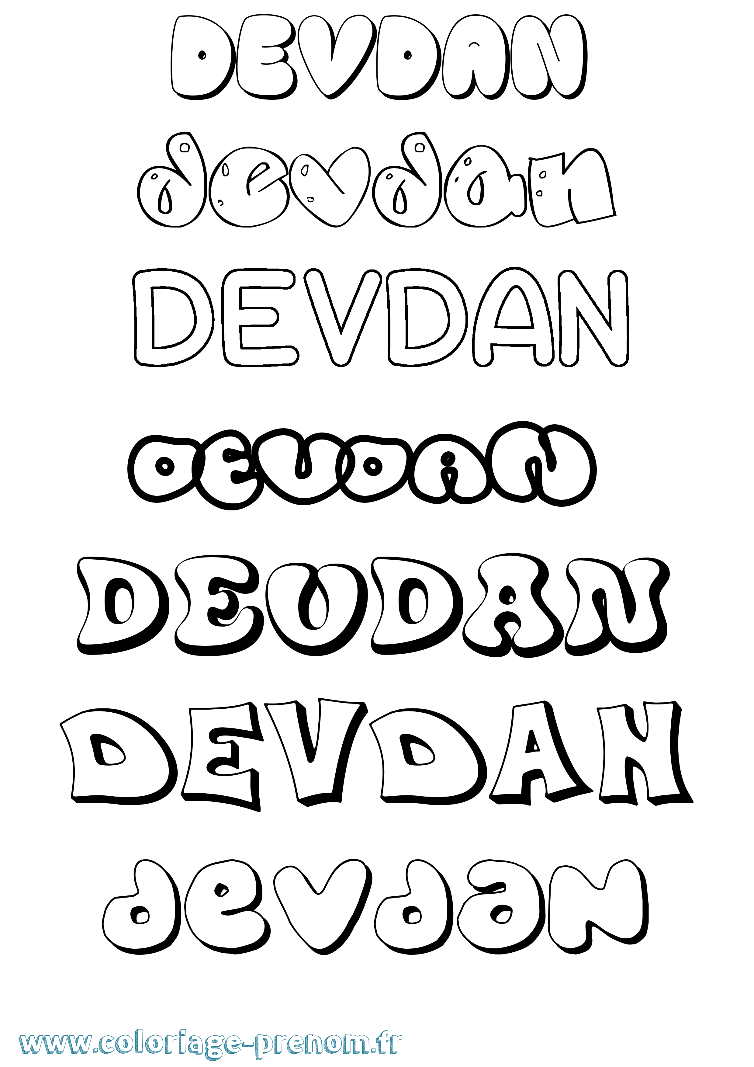 Coloriage Devdan Bubble Coloriage prénom Devdan Bubble