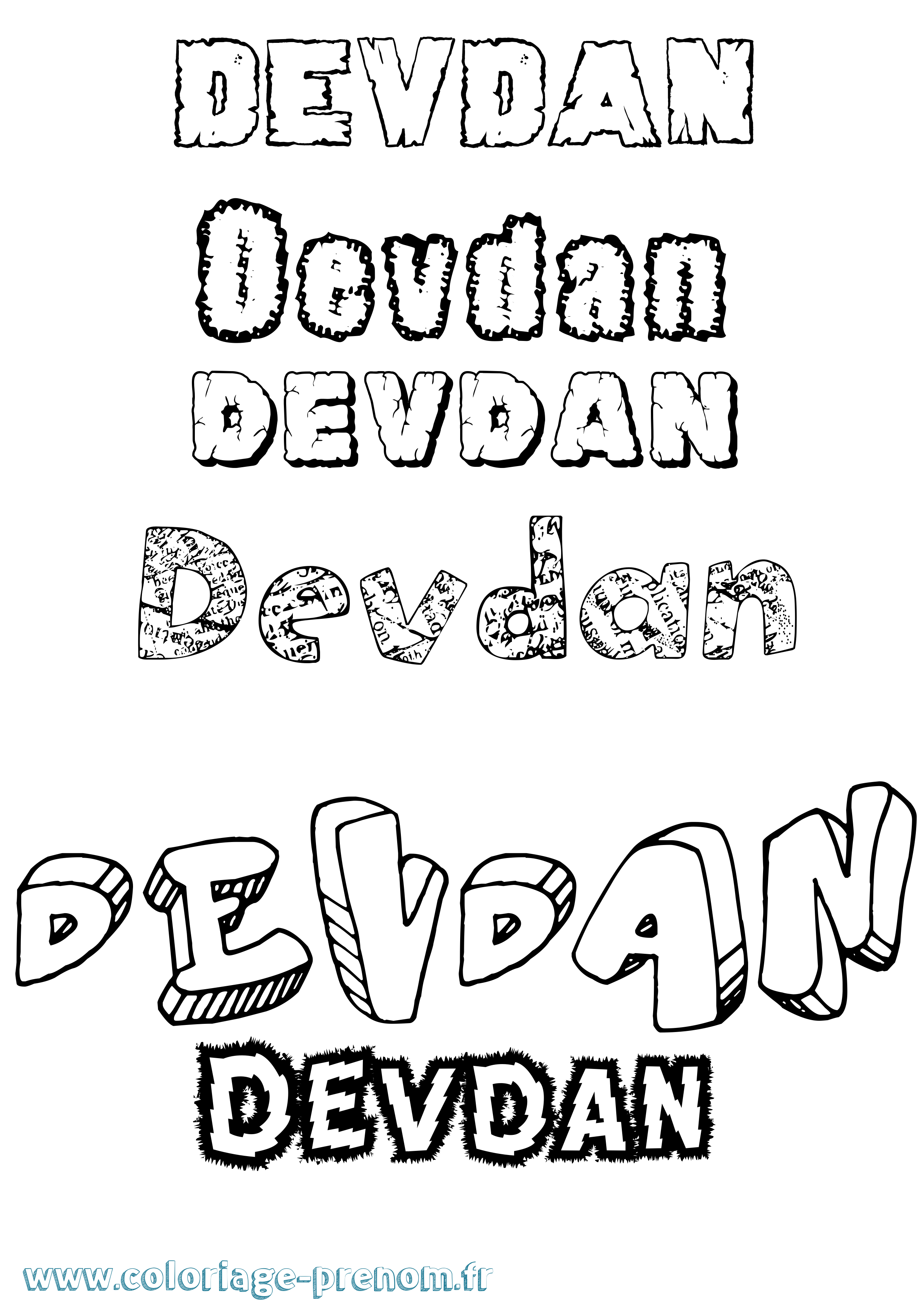 Coloriage Devdan Destructuré Coloriage prénom Devdan Destructuré