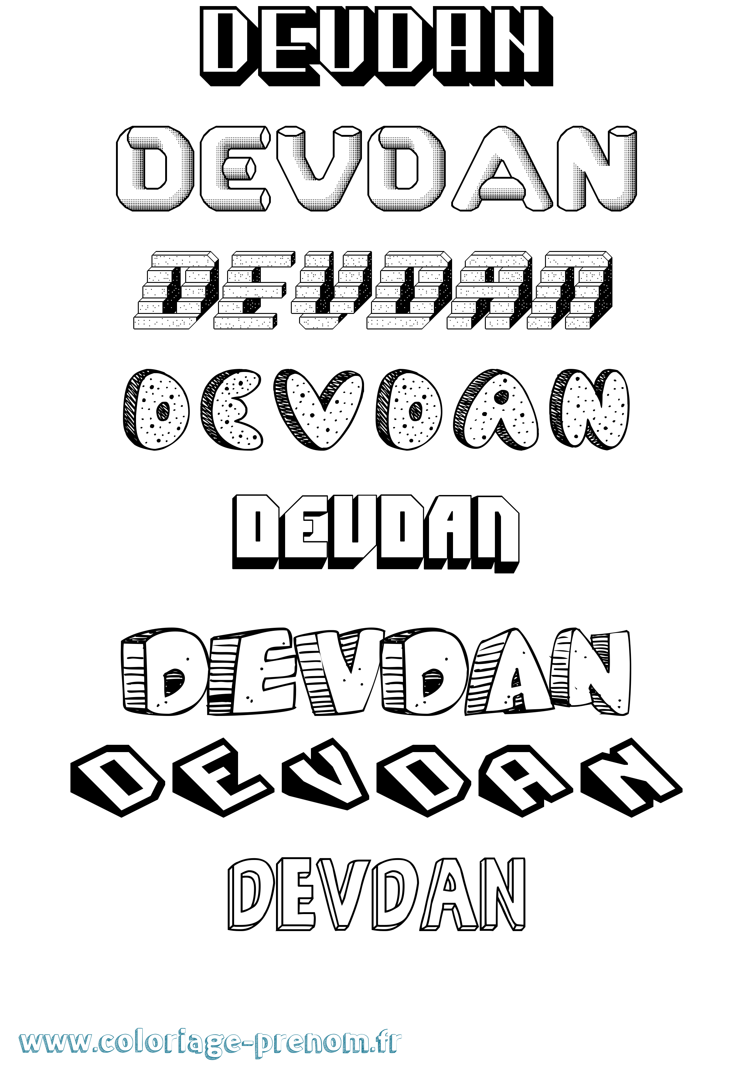 Coloriage Devdan Effet 3D Coloriage prénom Devdan Effet 3D